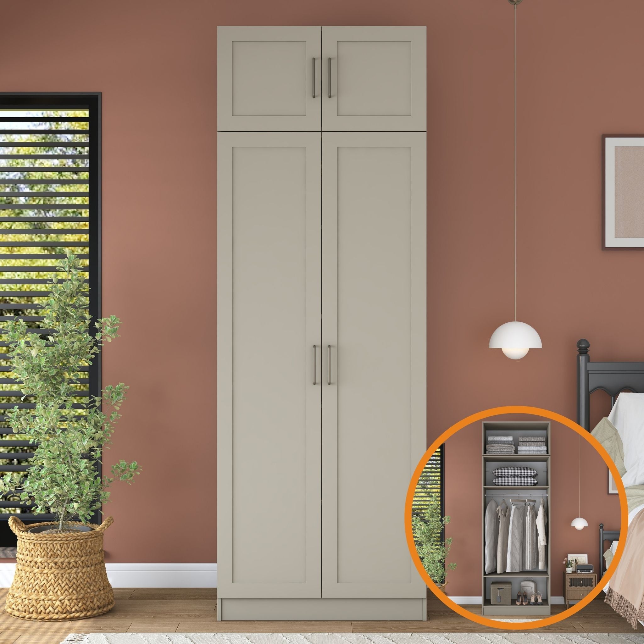 Rani BA337 Membran Kapaklı Gardırop 2 Kapaklı 3 Raflı Askılı Elbise Dolabı Kumtaşı