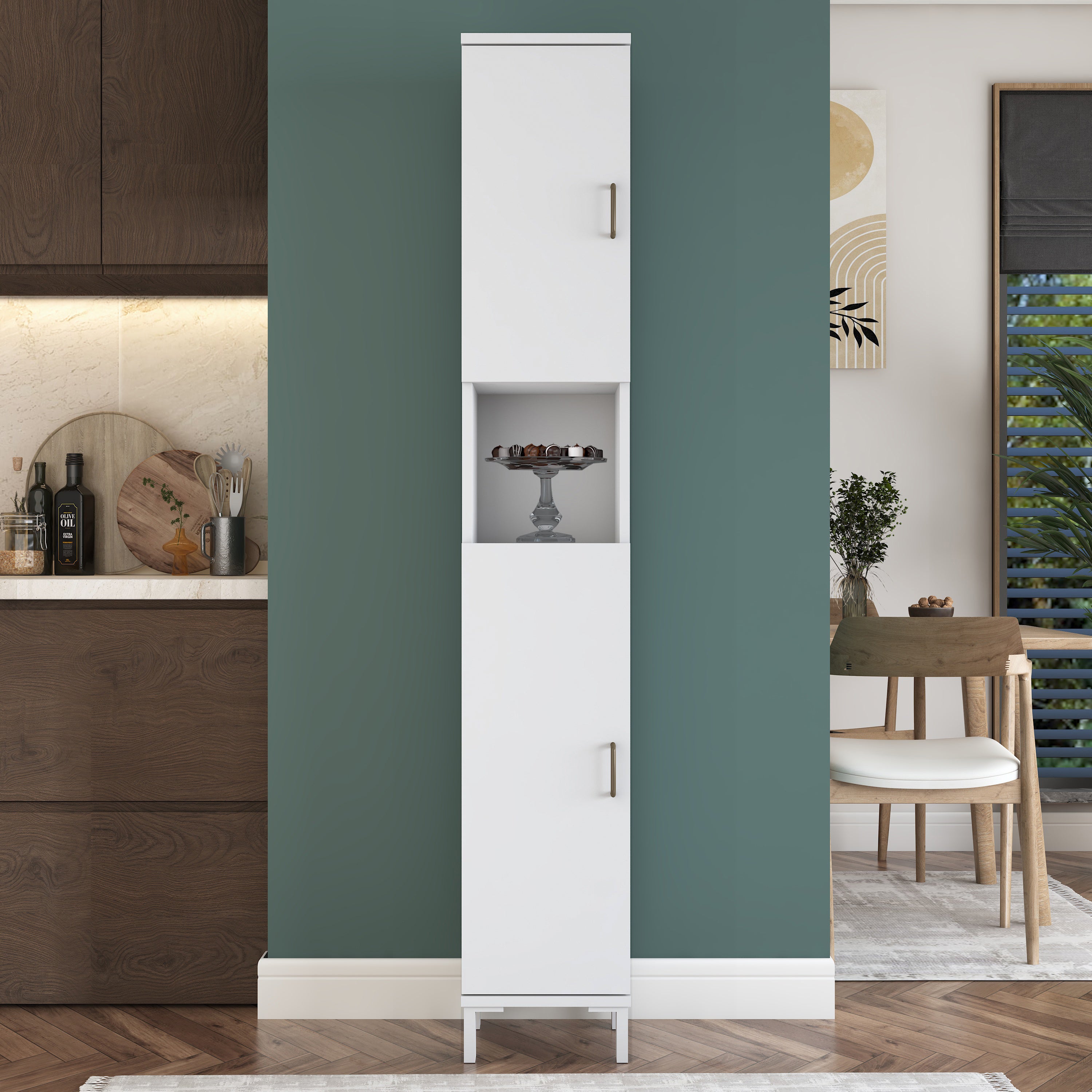 Rani KC113 Banyo Dolabı 2 Kapaklı 5 Raflı Çok Amaçlı Dolap Beyaz