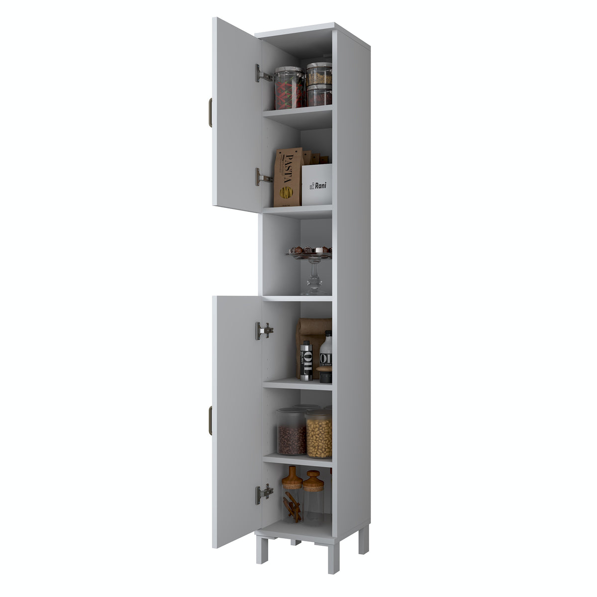 Rani KC113 Banyo Dolabı 2 Kapaklı 5 Raflı Çok Amaçlı Dolap Beyaz