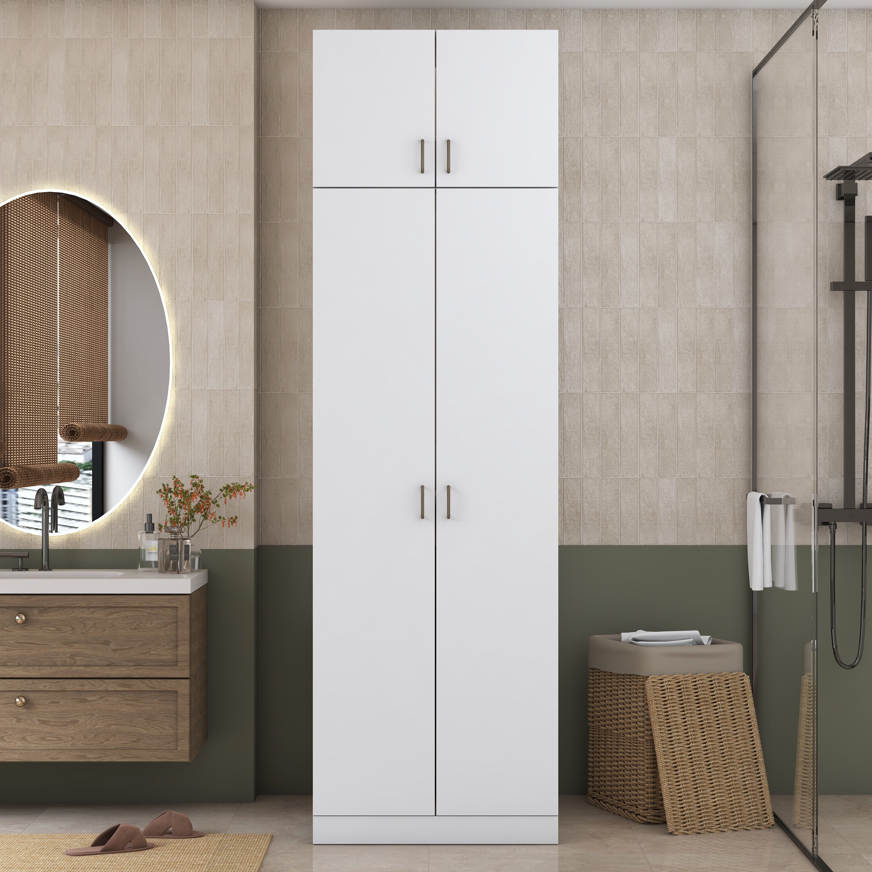 Rani KD144 Çamaşır Ve Kurutma Makinesi Dolabı Çekmeceli Raflı Banyo Dolabı Beyaz