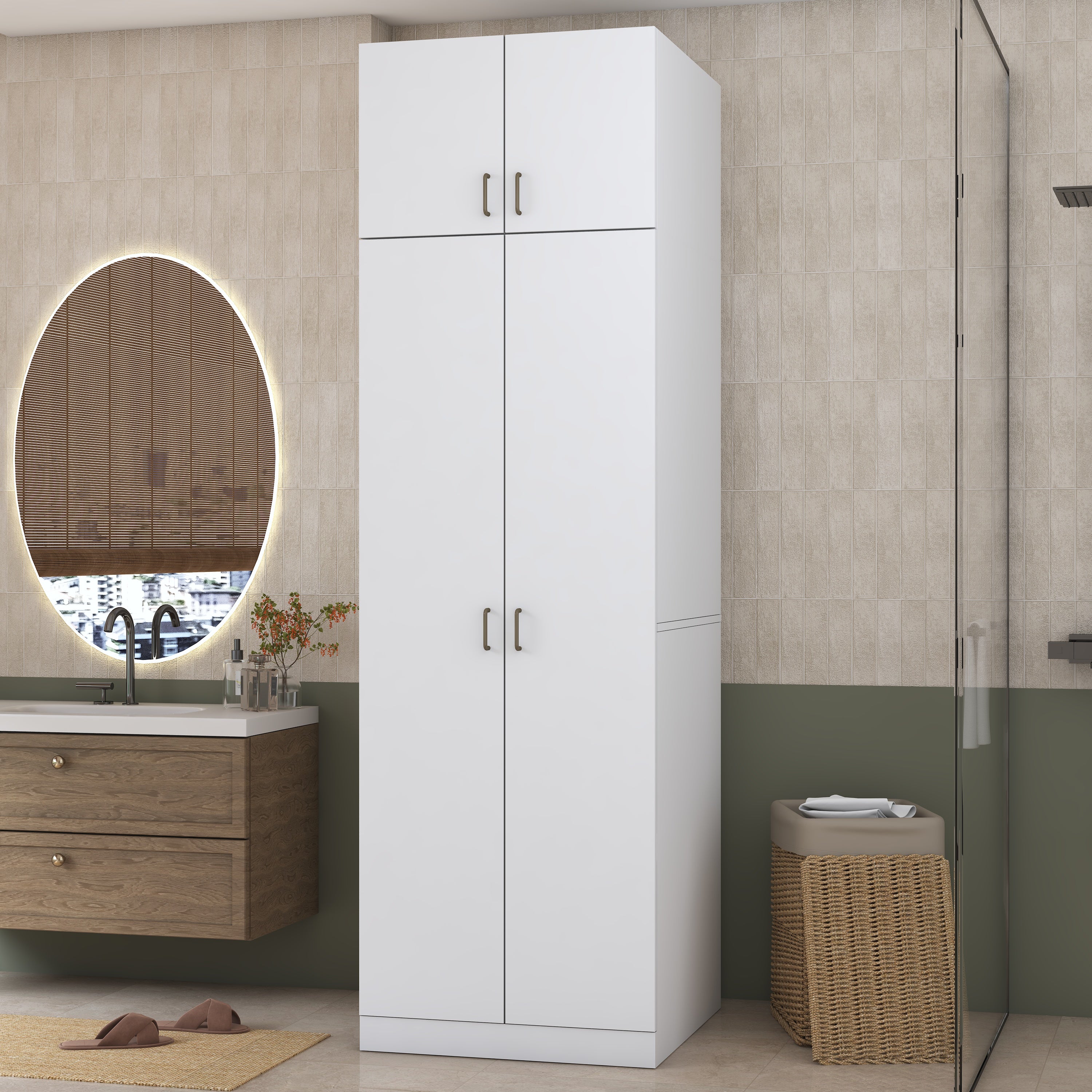 Rani KD144 Çamaşır Ve Kurutma Makinesi Dolabı Çekmeceli Raflı Banyo Dolabı Beyaz