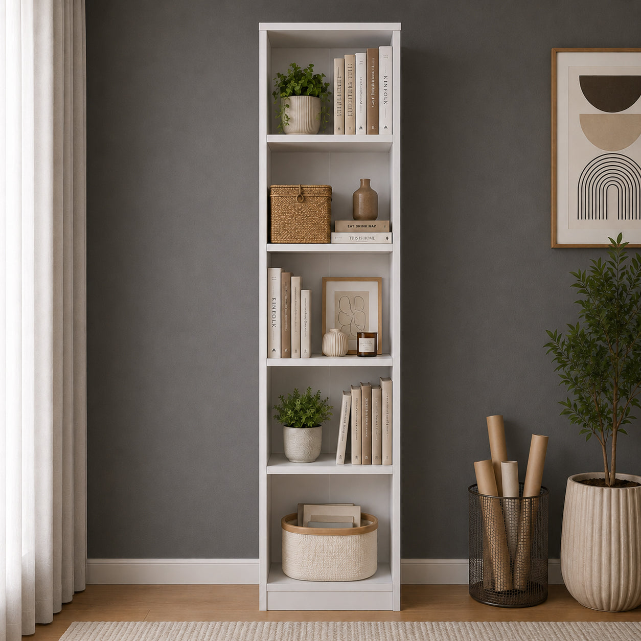 Rani HC111 Kitaplık 5 Raflı Çalışma Odası Kütüphane Modern Duvar Rafı Beyaz