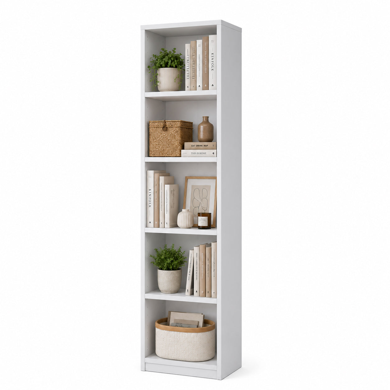 Rani HC111 Kitaplık 5 Raflı Çalışma Odası Kütüphane Modern Duvar Rafı Beyaz