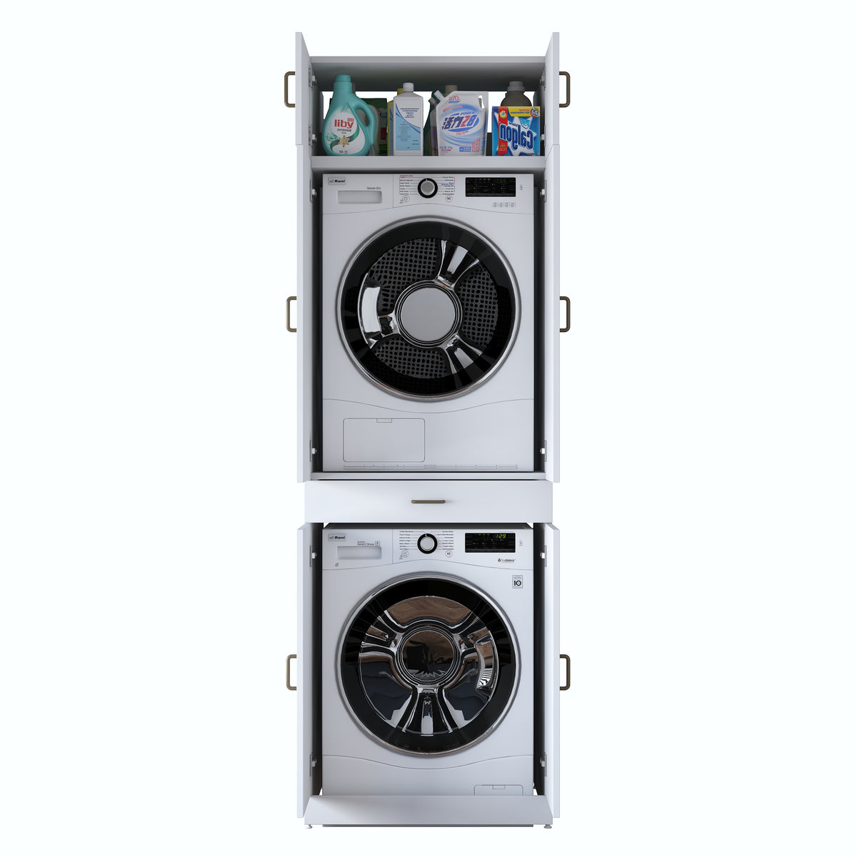 Rani KD143 Çamaşır Ve Kurutma Makinesi Dolabı Çekmeceli Raflı Banyo Dolabı Beyaz