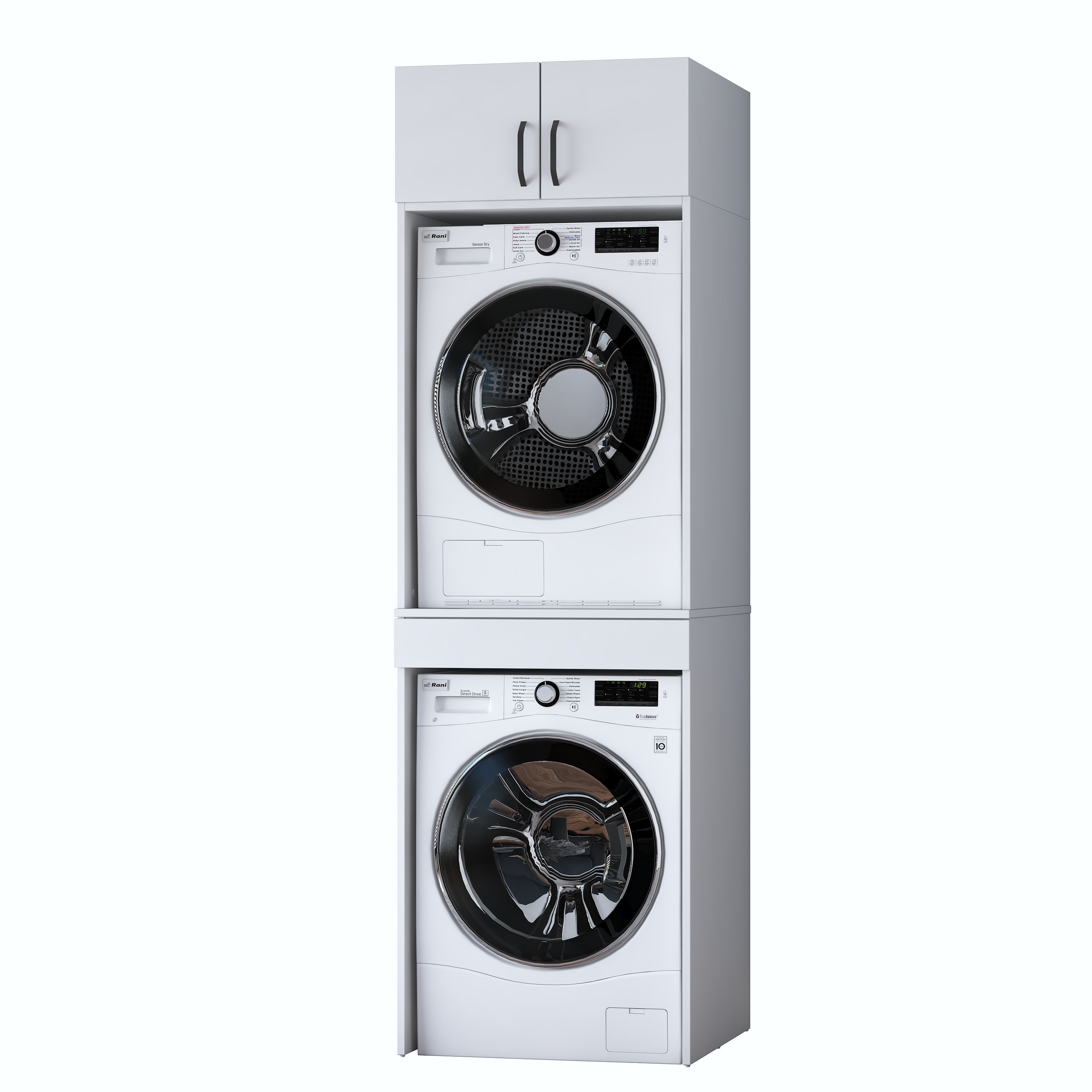 Rani KD147 Çamaşır Ve Kurutma Makinesi Dolabı Çekmeceli Raflı Banyo Dolabı Beyaz