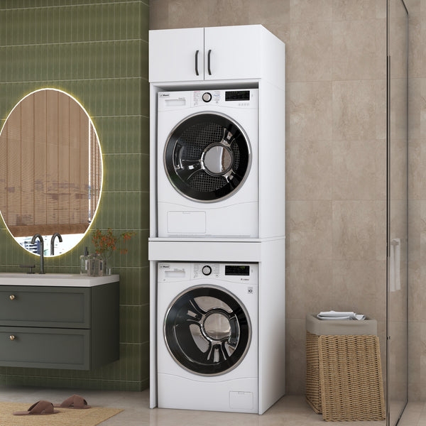 Rani KD147 Çamaşır Ve Kurutma Makinesi Dolabı Çekmeceli Raflı Banyo Dolabı Beyaz