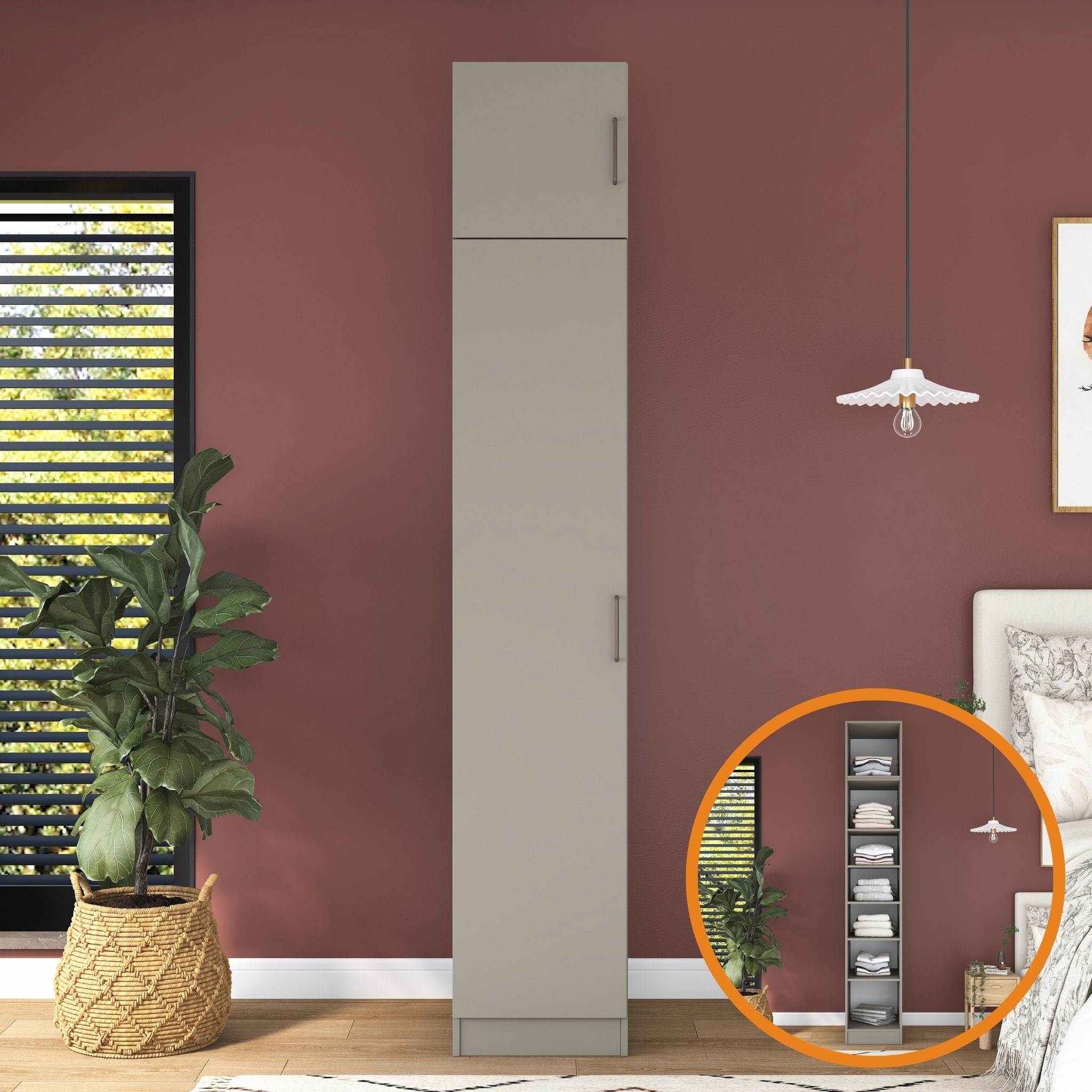 Rani BA315 Gardırop Tek Kapaklı 6 Raflı Elbise Dolabı Kumtaşı