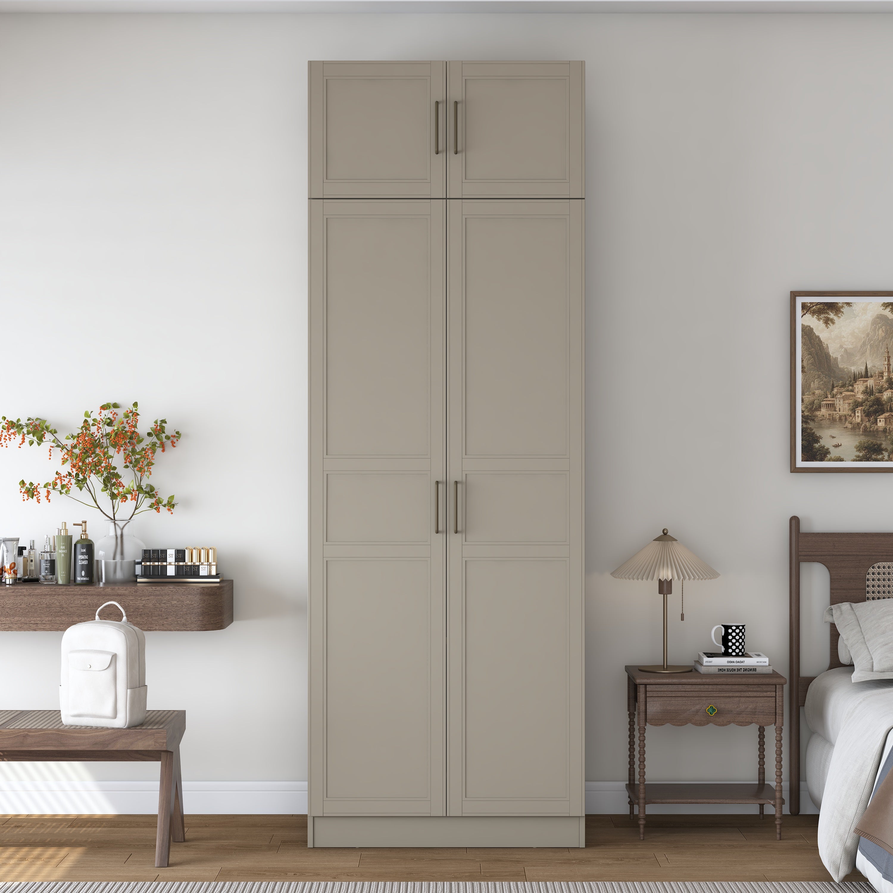 Rani BA358 Membran Kapaklı Gardırop 2 Kapaklı 2 Raflı 2 Askılı Elbise Dolabı Kumtaşı
