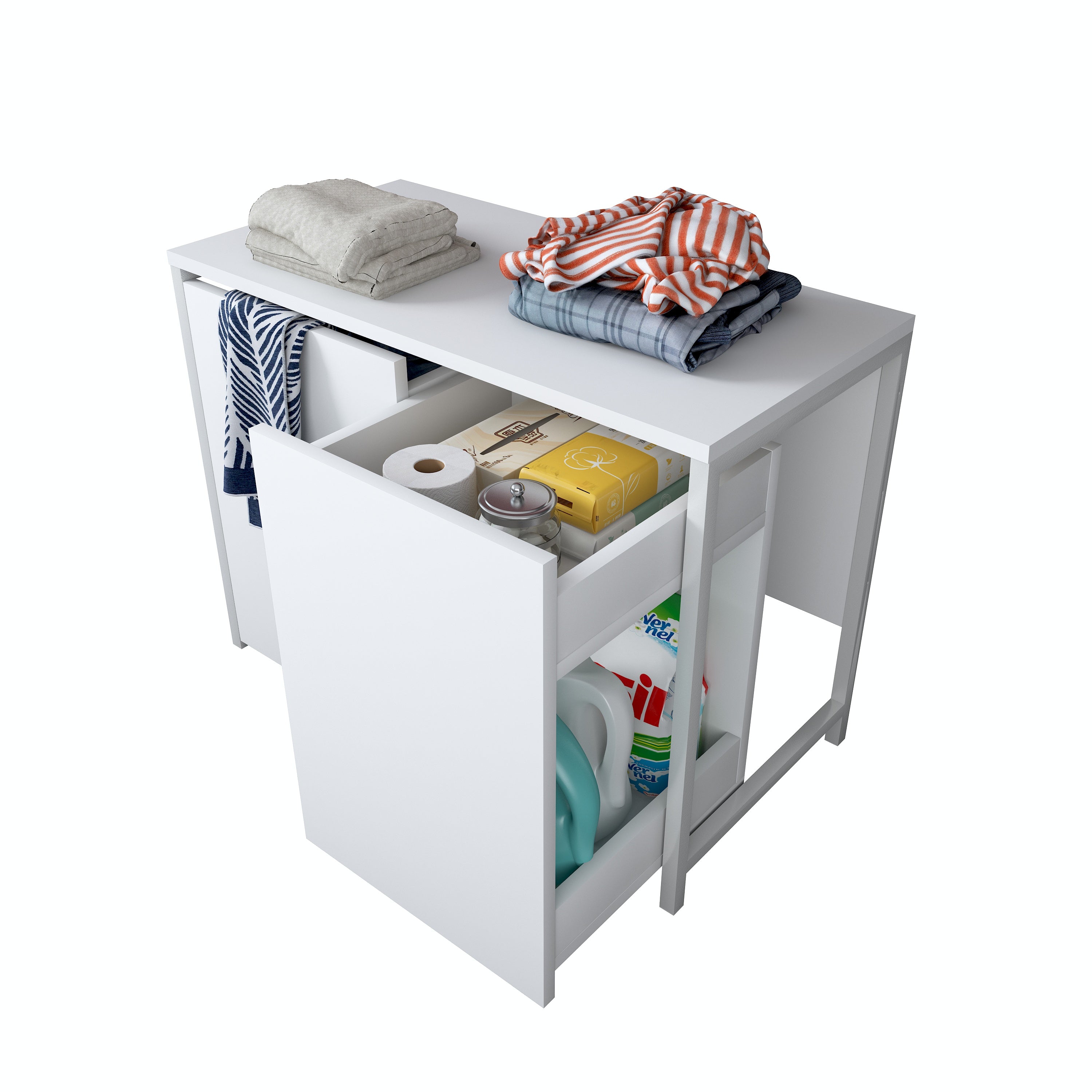 Rani KC118 Tekerlekli Kirli Çamaşır Banyo Dolabı Beyaz
