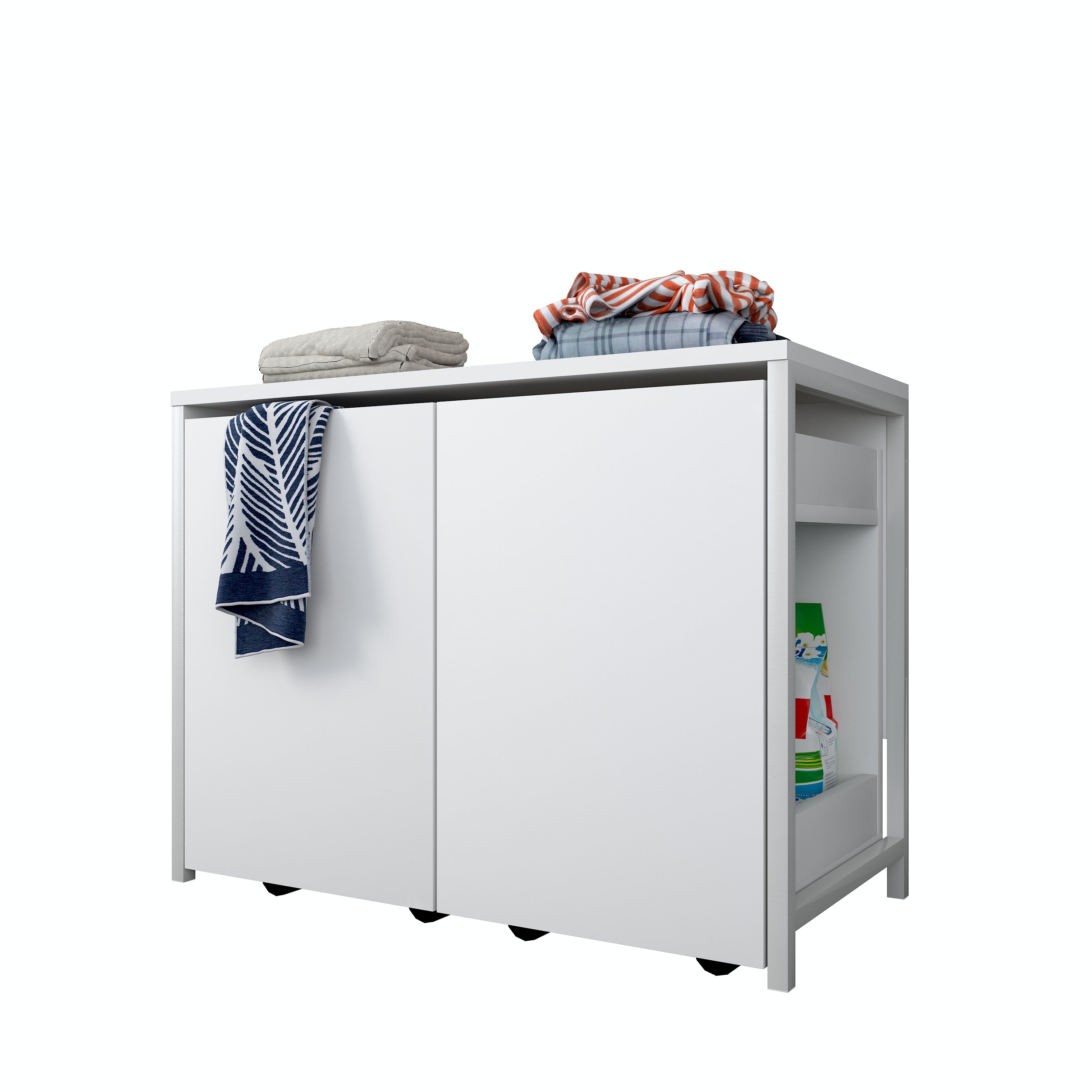 Rani KC118 Tekerlekli Kirli Çamaşır Banyo Dolabı Beyaz