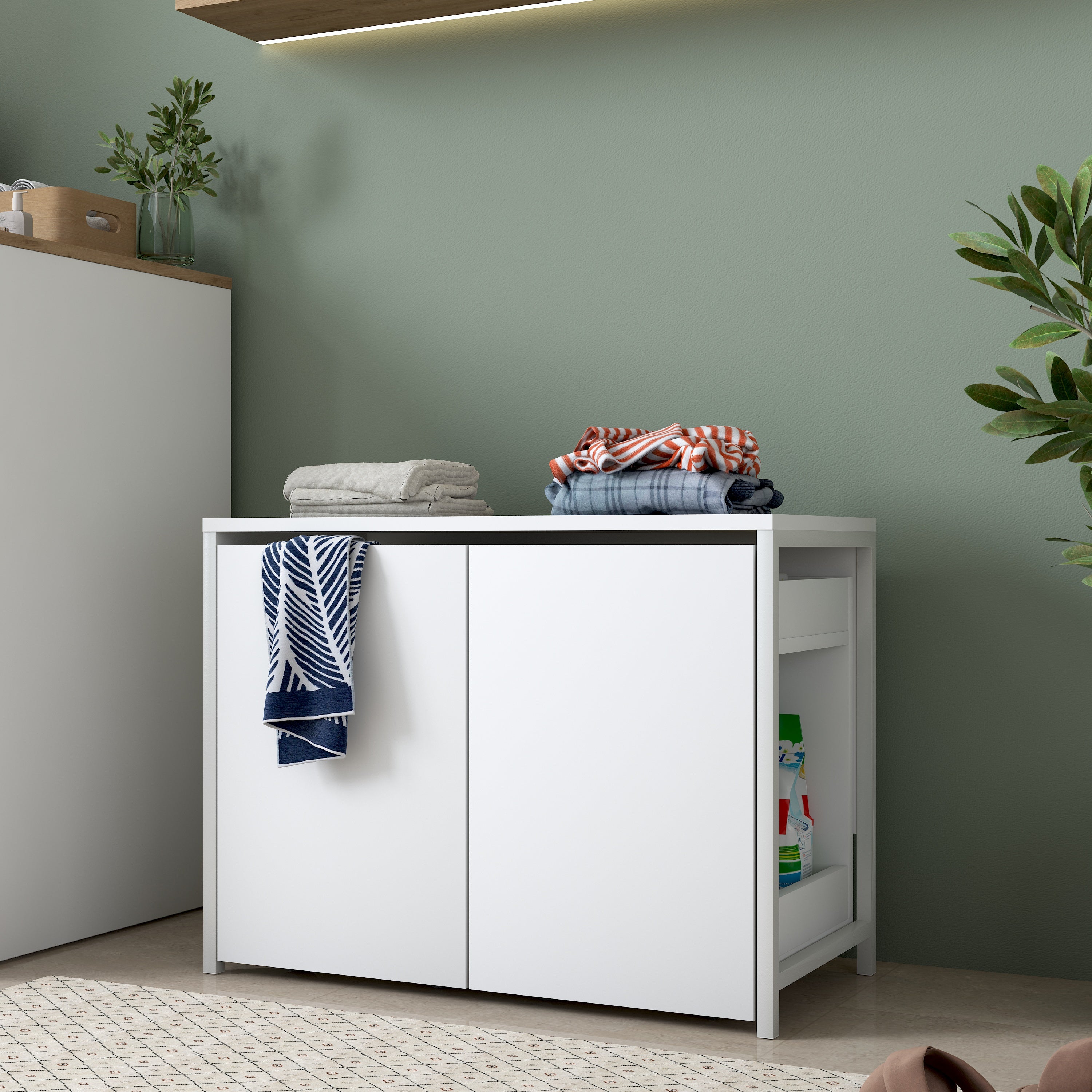 Rani KC118 Tekerlekli Kirli Çamaşır Banyo Dolabı Beyaz