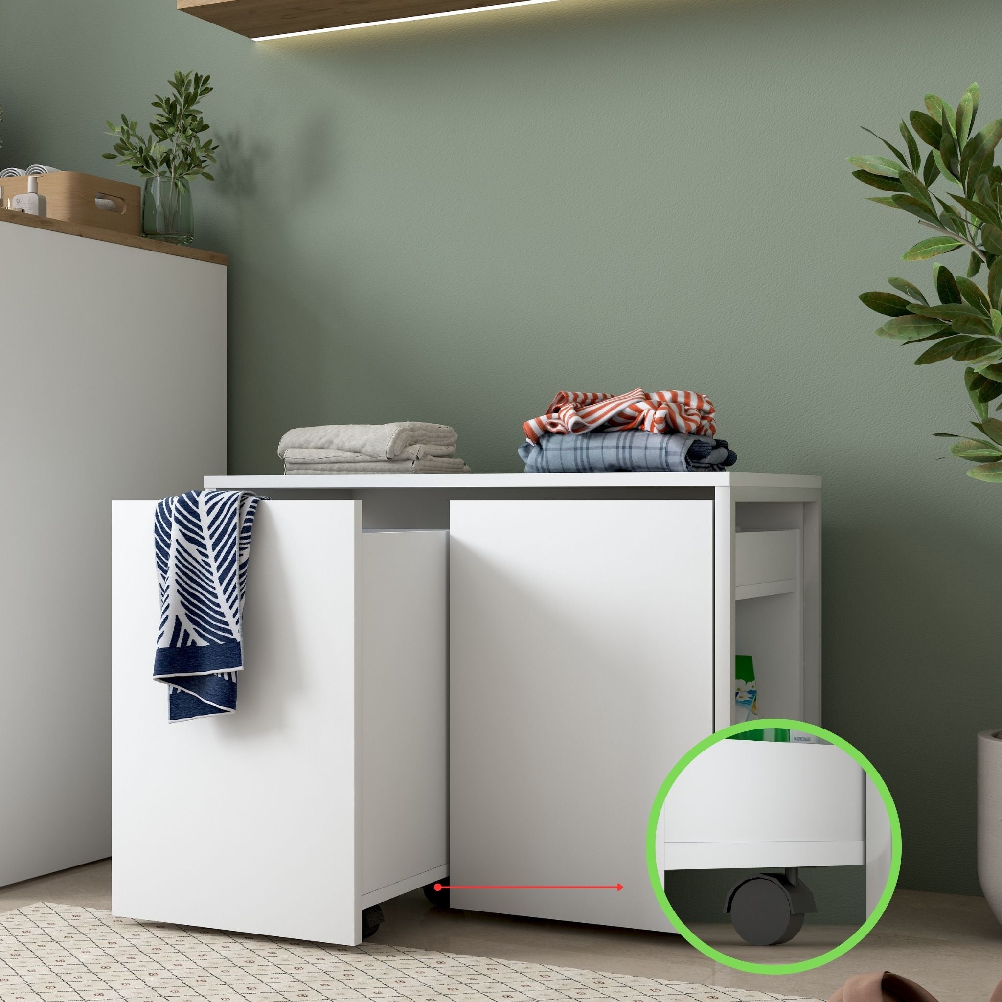 Rani KC118 Tekerlekli Kirli Çamaşır Banyo Dolabı Beyaz