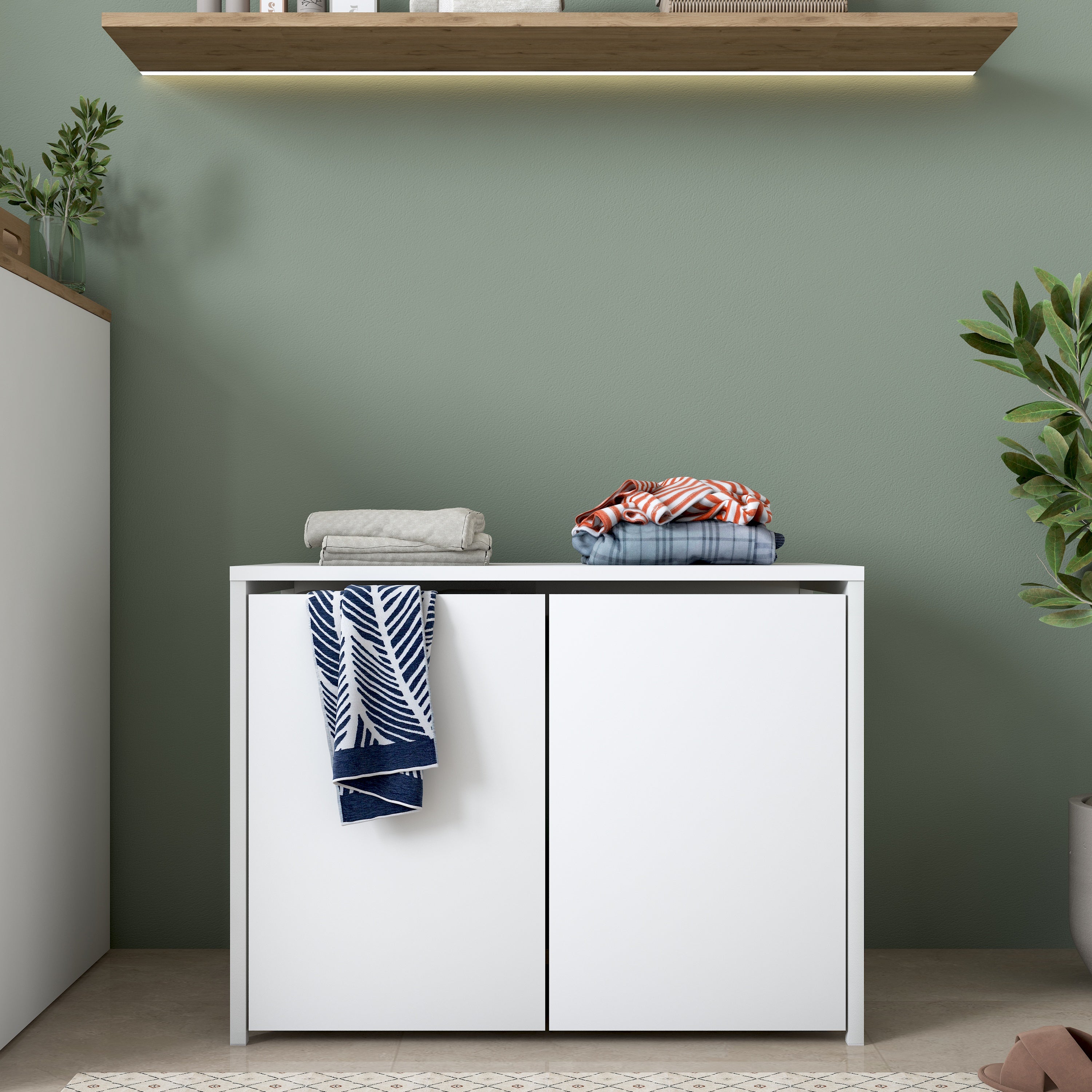 Rani KC118 Tekerlekli Kirli Çamaşır Banyo Dolabı Beyaz