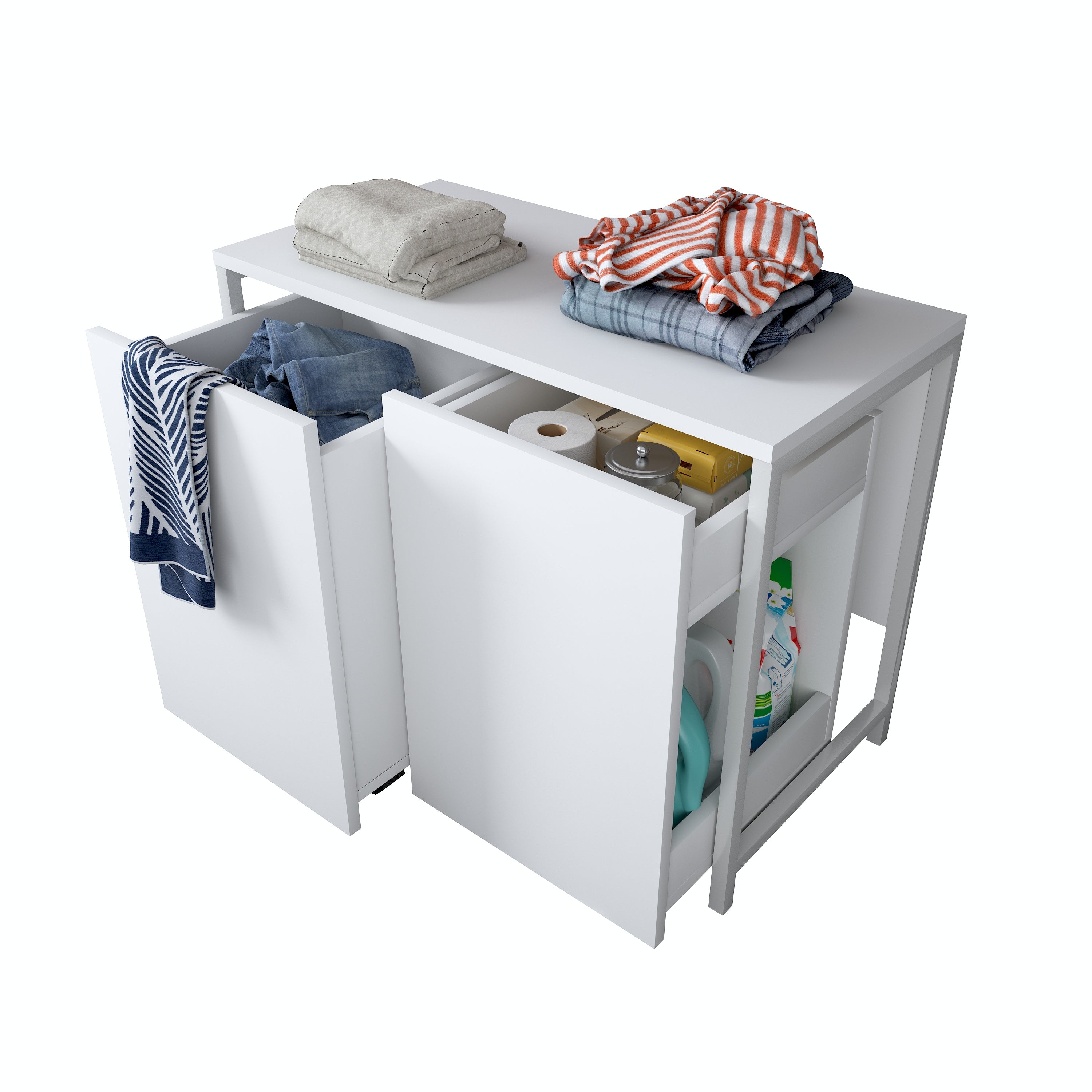 Rani KC118 Tekerlekli Kirli Çamaşır Banyo Dolabı Beyaz