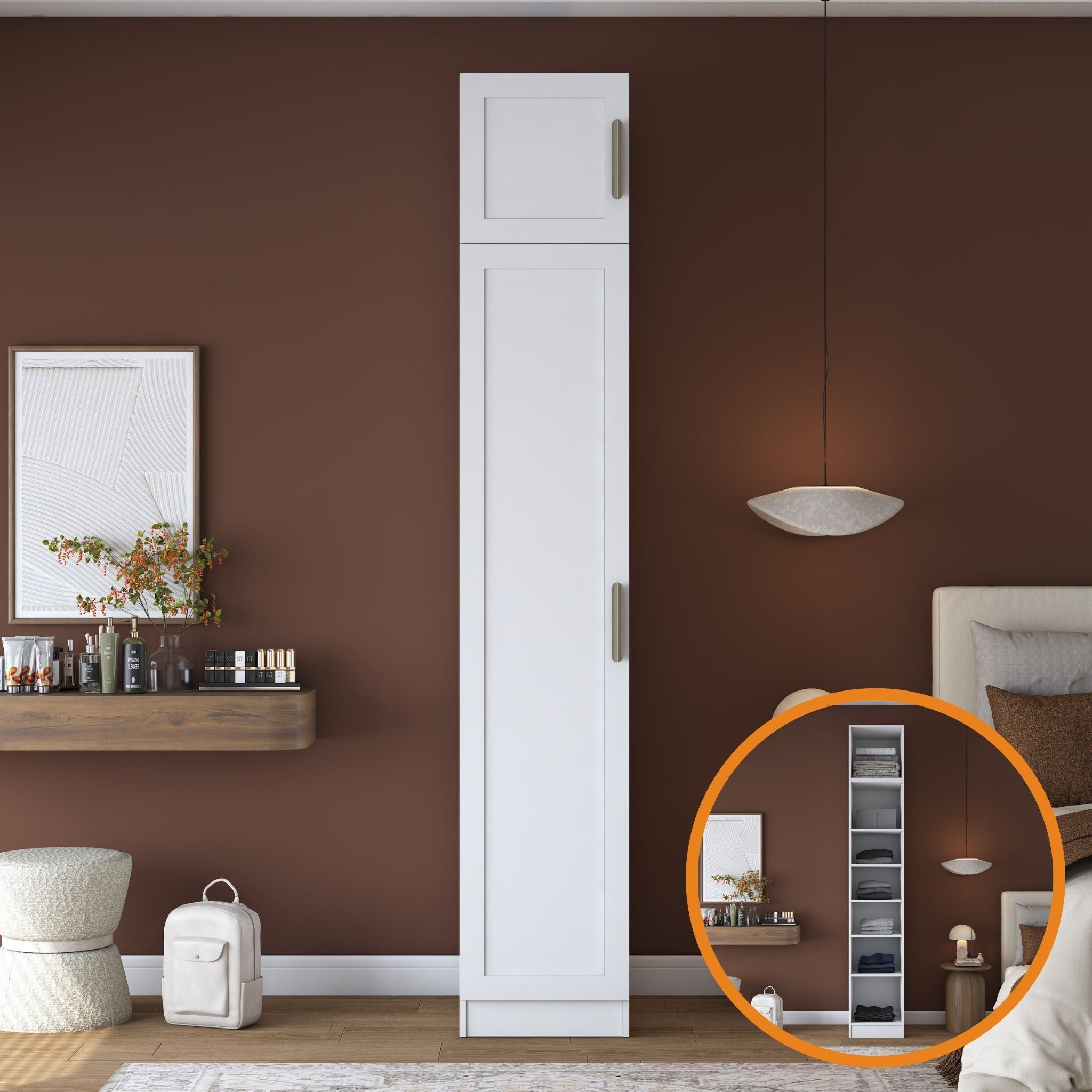 Rani BA352 Membran Kapaklı Gardırop Tek Kapaklı 6 Raflı Elbise Dolabı Beyaz
