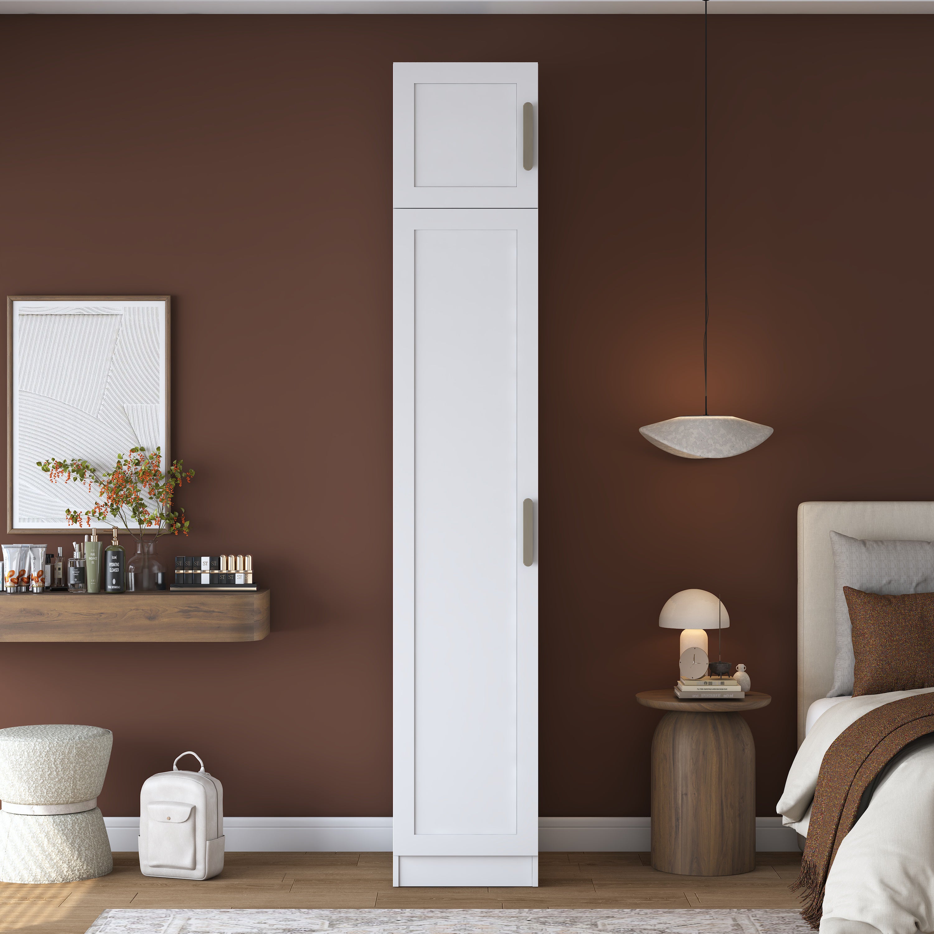 Rani BA352 Membran Kapaklı Gardırop Tek Kapaklı 6 Raflı Elbise Dolabı Beyaz