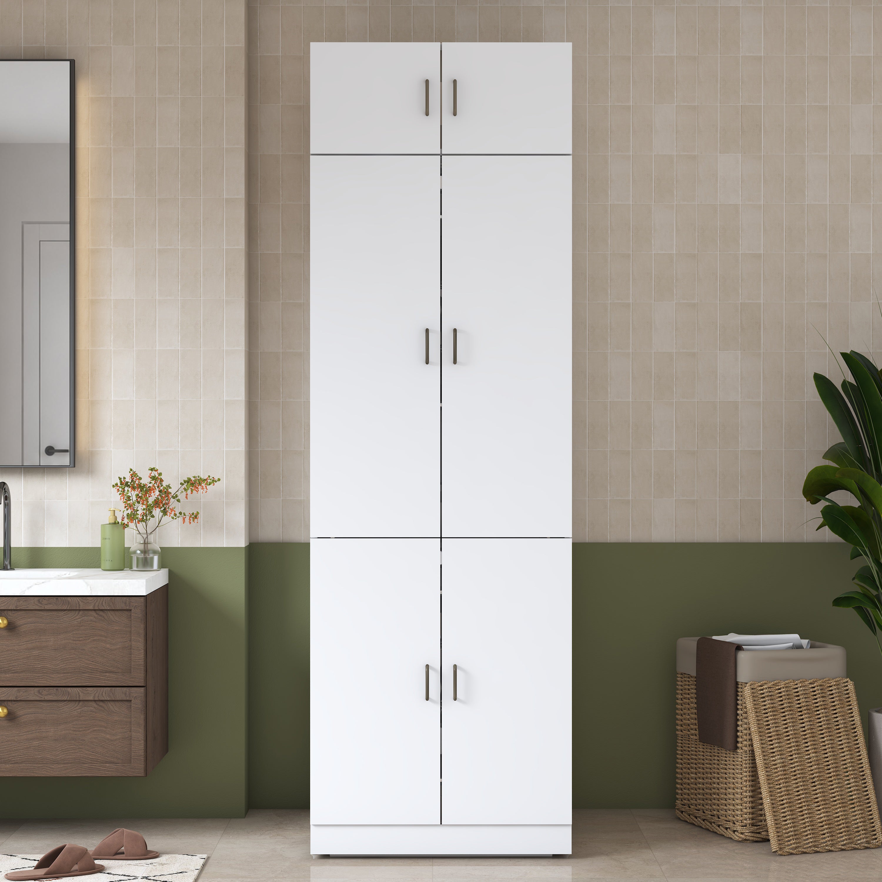 Rani KD142 Çamaşır Ve Kurutma Makinesi Dolabı 6 Kapaklı Çekmeceli Raflı Banyo Dolabı Beyaz