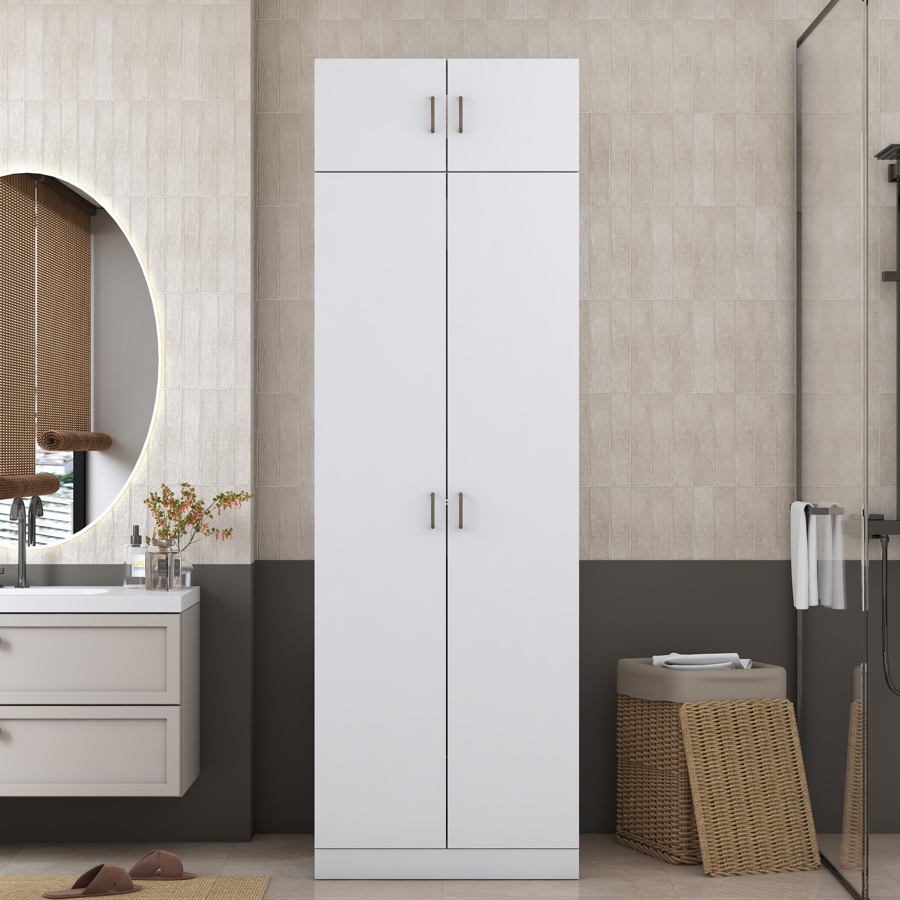 Rani KD141 Çamaşır Ve Kurutma Makinesi Dolabı 2 Kapaklı Çekmeceli Raflı Banyo Dolabı Beyaz