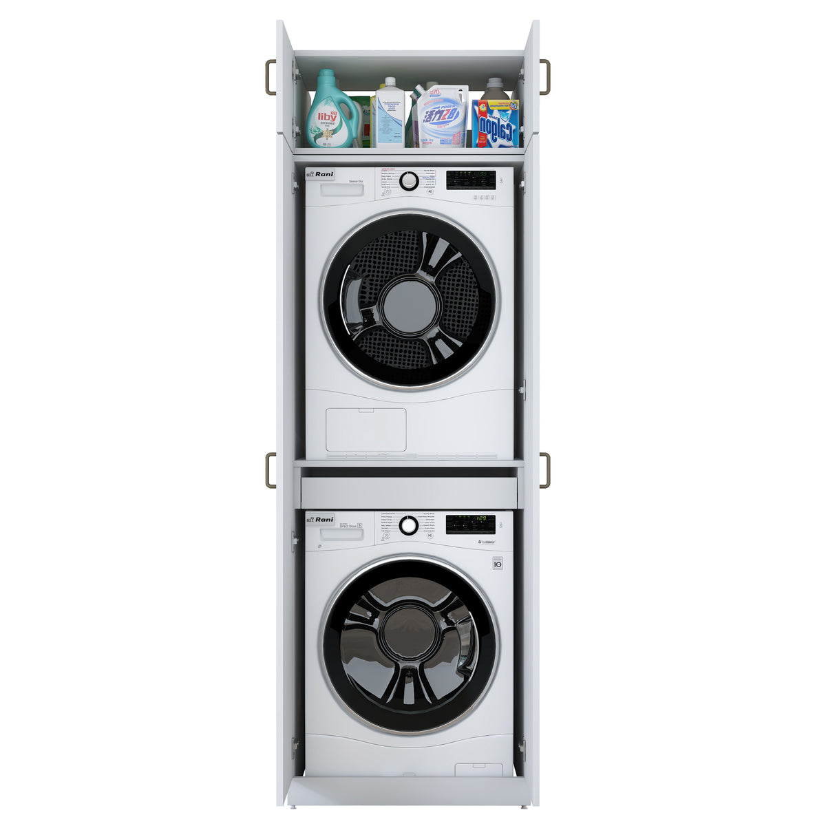 Rani KD141 Çamaşır Ve Kurutma Makinesi Dolabı 2 Kapaklı Çekmeceli Raflı Banyo Dolabı Beyaz