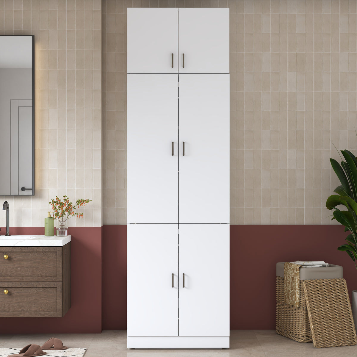 Rani KD145 Çamaşır Ve Kurutma Makinesi Dolabı 4 Kapaklı Çekmeceli Banyo Dolabı Beyaz