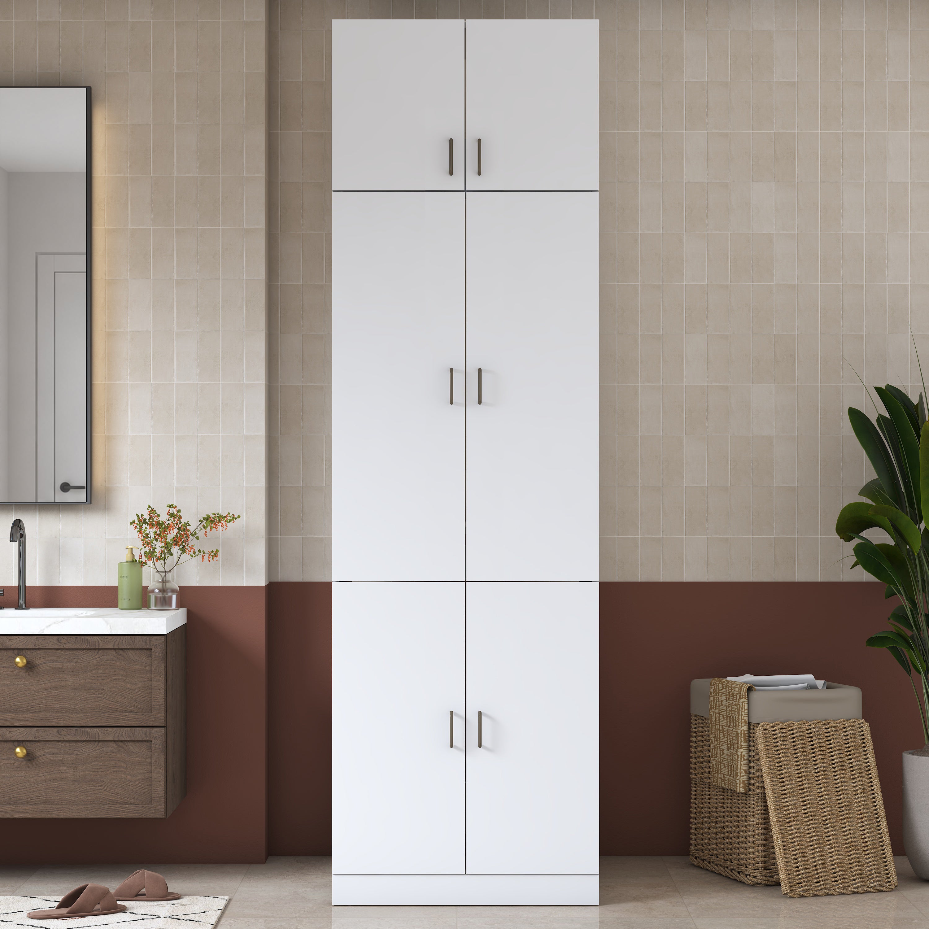 Rani KD145 Çamaşır Makinesi Dolabı 4 Kapaklı Çekmeceli Banyo Dolabı Beyaz