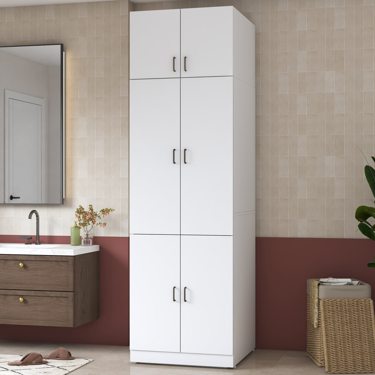 Rani KD145 Çamaşır Ve Kurutma Makinesi Dolabı 4 Kapaklı Çekmeceli Banyo Dolabı Beyaz