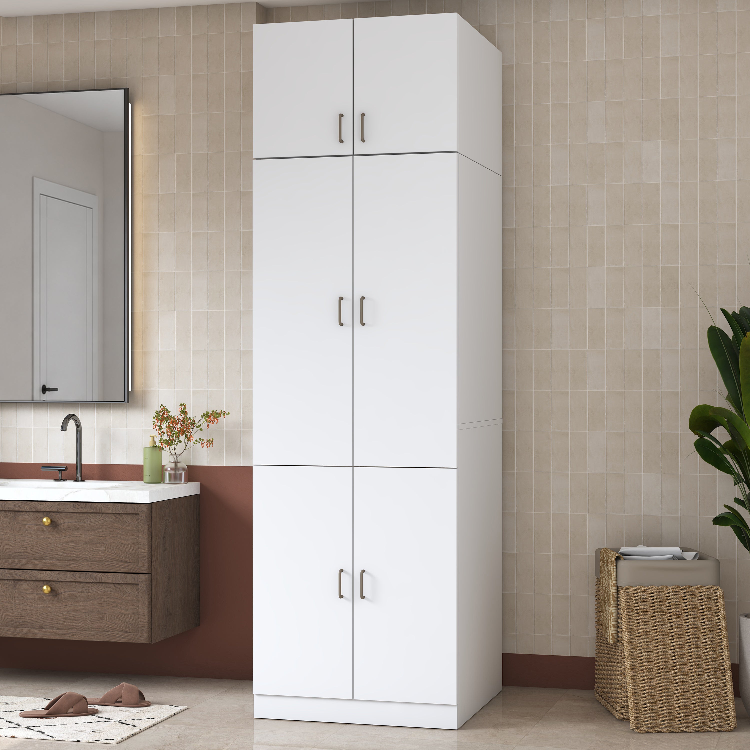 Rani KD145 Çamaşır Makinesi Dolabı 4 Kapaklı Çekmeceli Banyo Dolabı Beyaz
