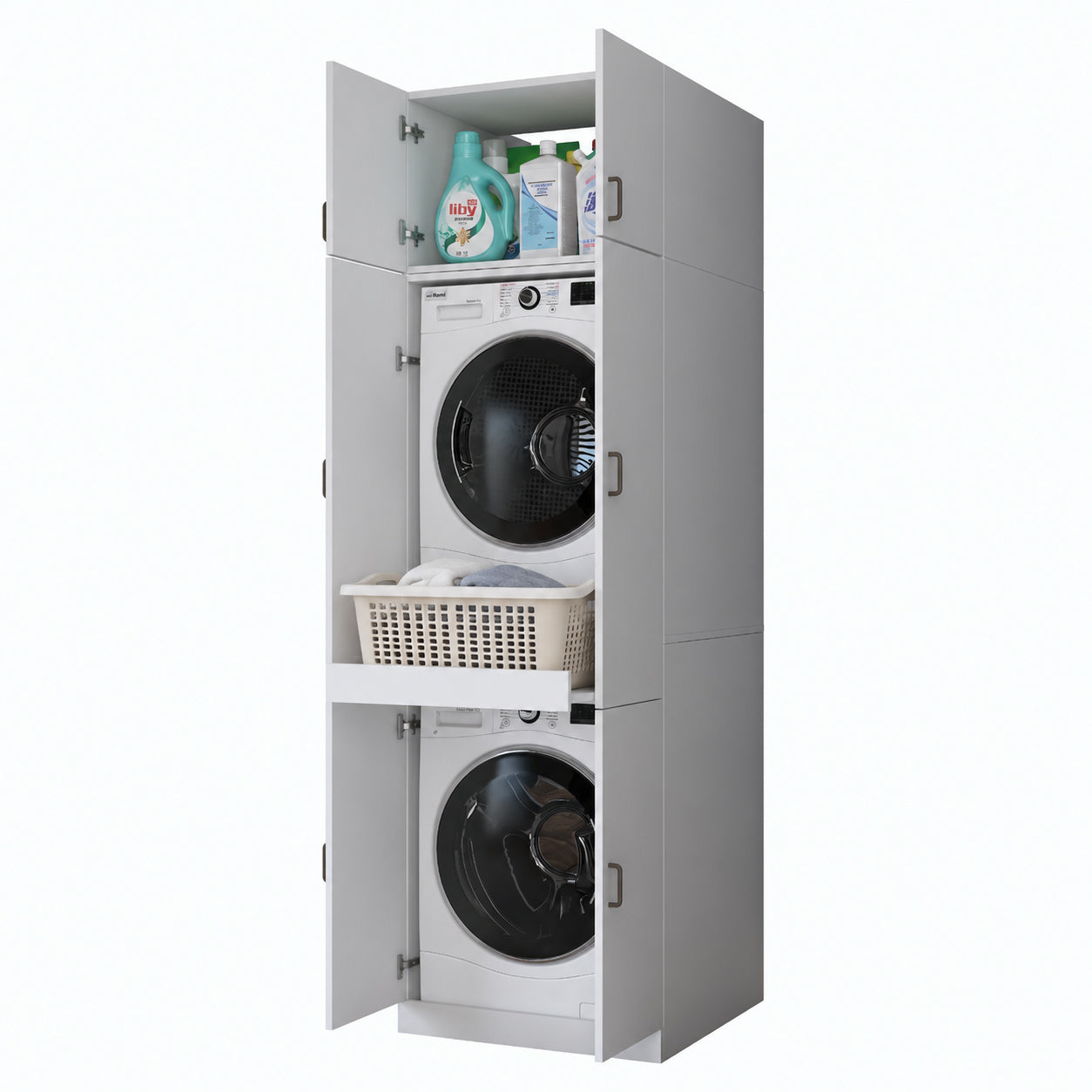 Rani KD145 Çamaşır Makinesi Dolabı 4 Kapaklı Çekmeceli Banyo Dolabı Beyaz