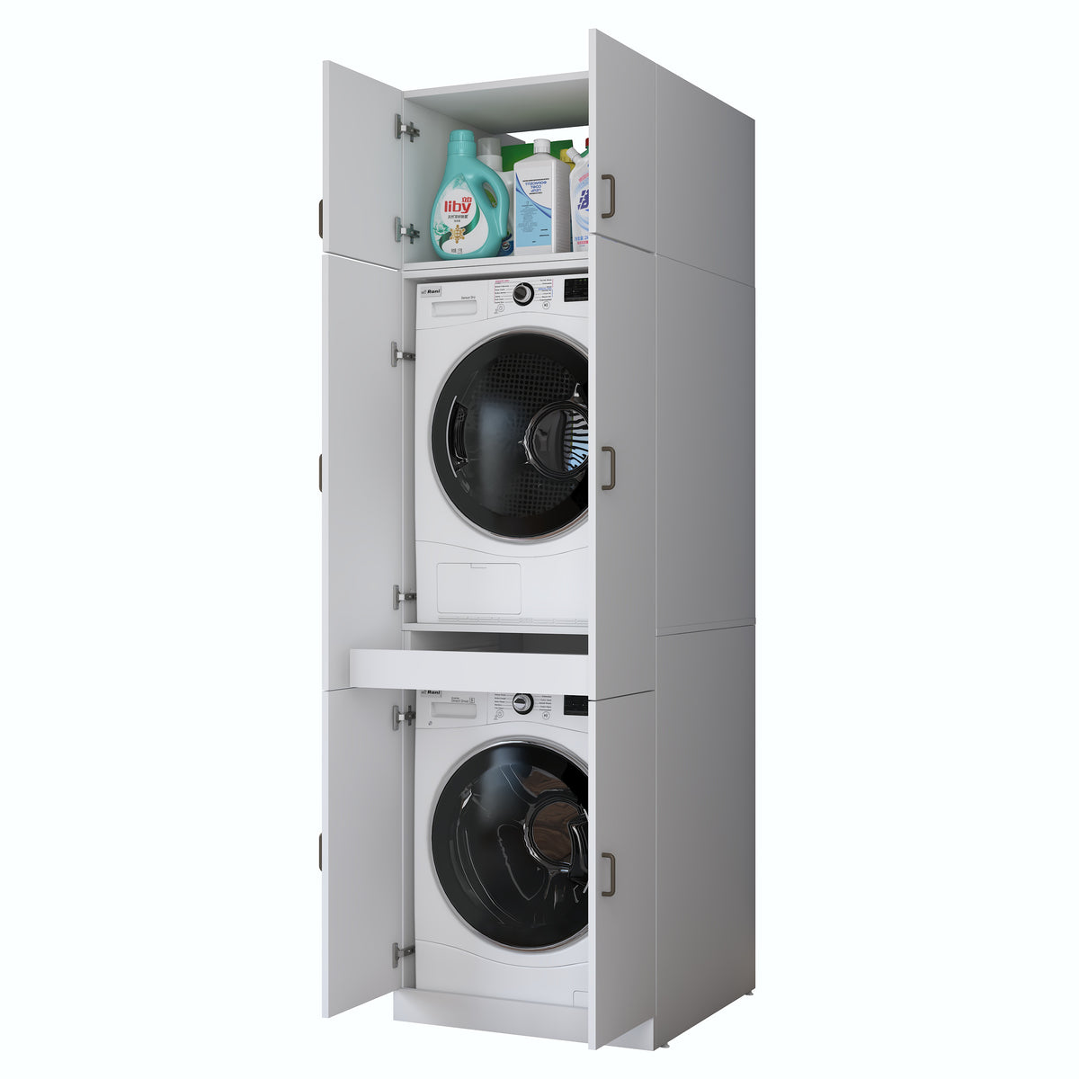 Rani KD145 Çamaşır Ve Kurutma Makinesi Dolabı 4 Kapaklı Çekmeceli Banyo Dolabı Beyaz