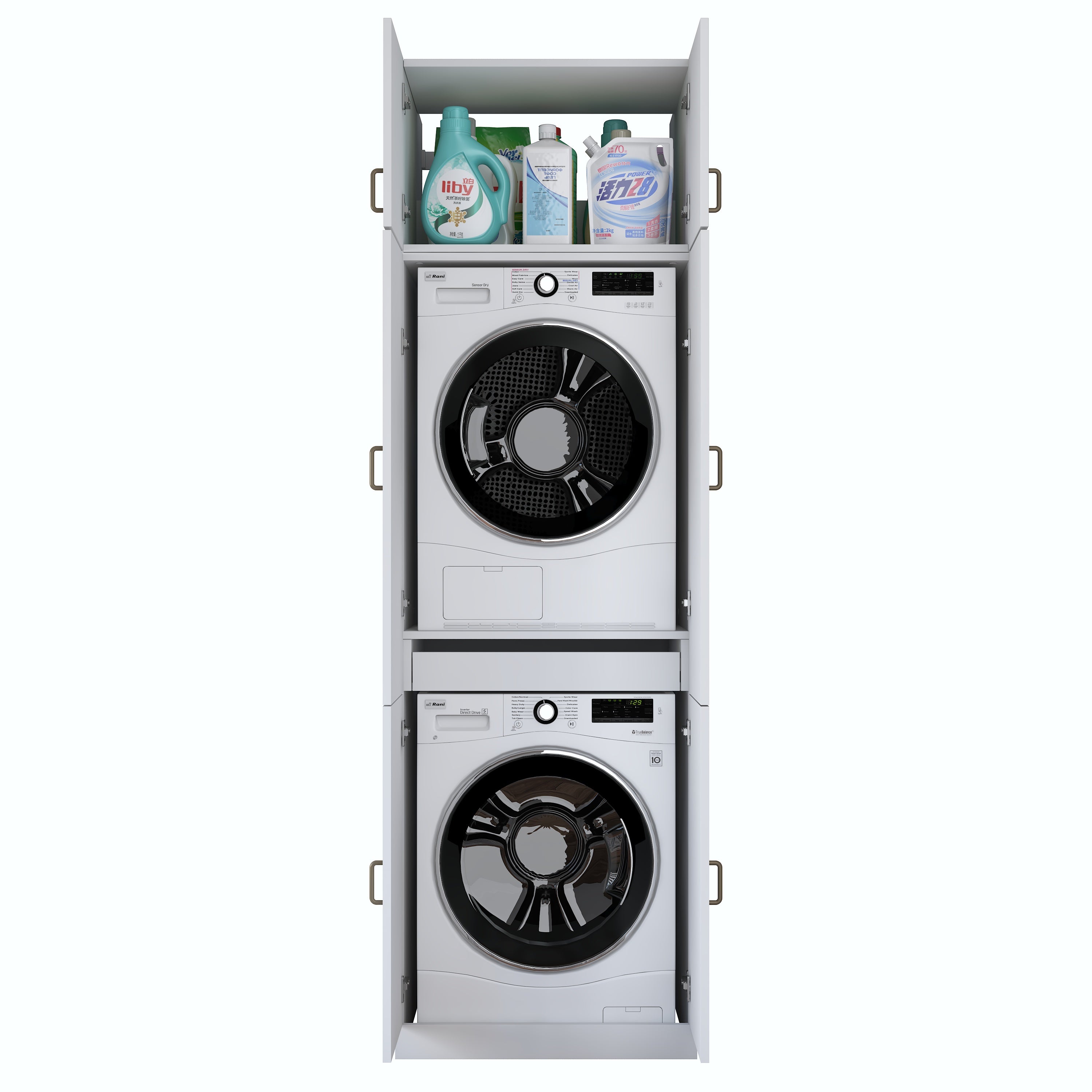 Rani KD145 Çamaşır Makinesi Dolabı 4 Kapaklı Çekmeceli Banyo Dolabı Beyaz