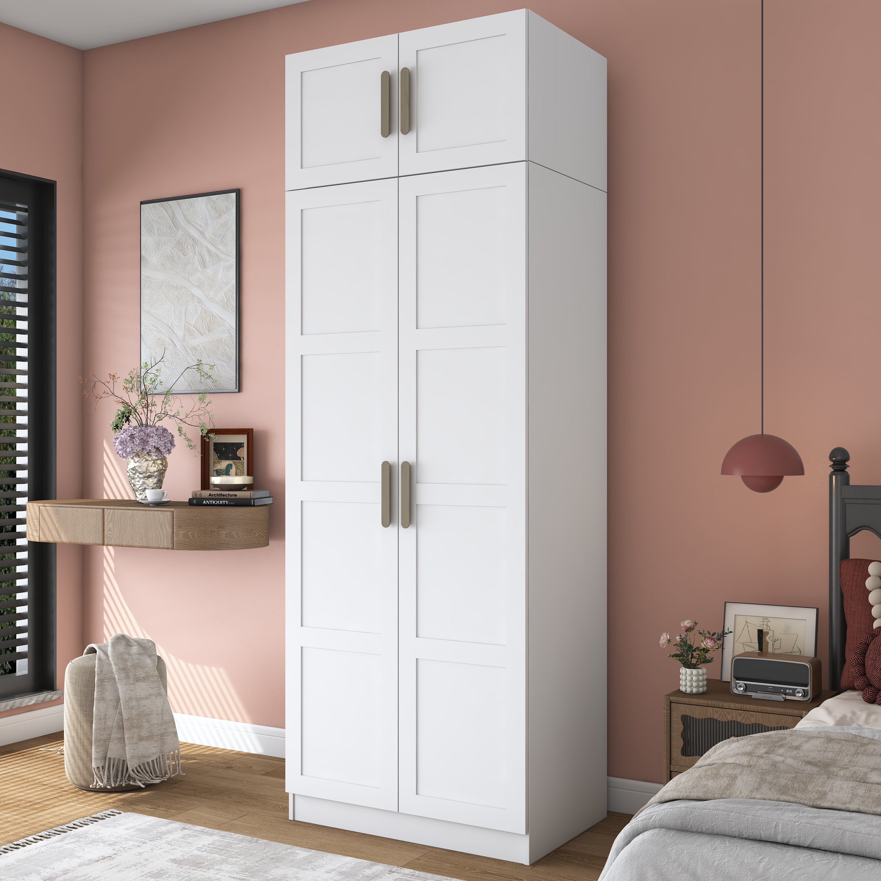 Rani BA344 Membran Kapaklı Gardırop 2 Kapaklı 6 Raflı Askılı Elbise Dolabı Beyaz