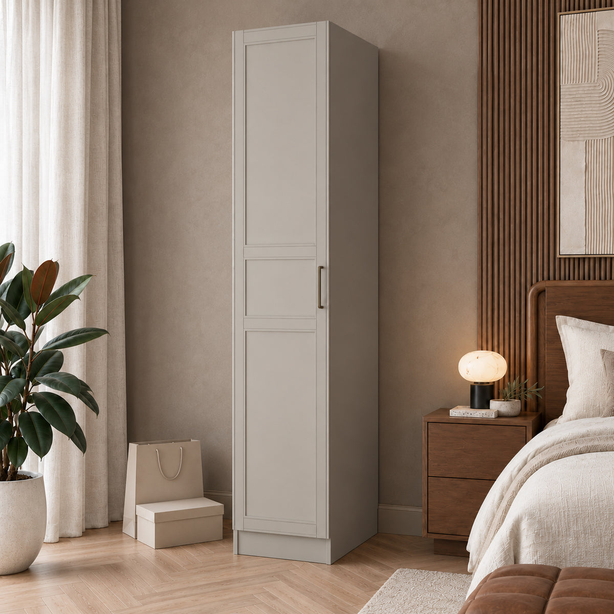 Rani BA430 Membran Kapaklı Gardırop Tek Kapaklı Raflı 2 Askılı Elbise Dolabı Kumtaşı