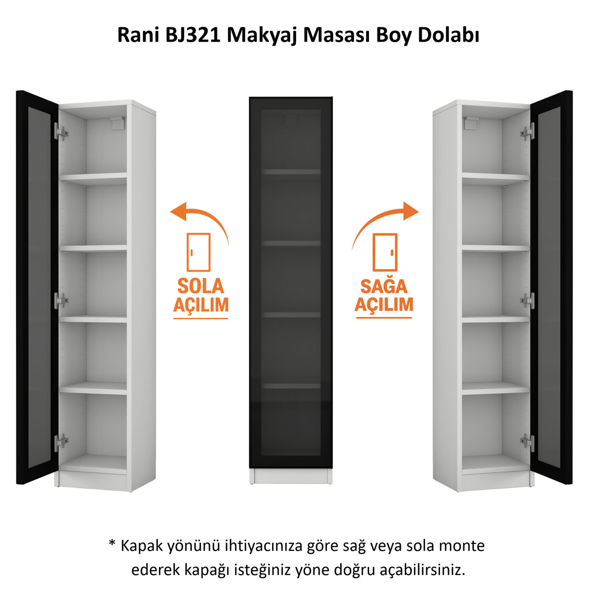 Rani BJ321 Makyaj Masası Yan Dolabı Füme Cam Kapaklı 4 Raflı Beyaz