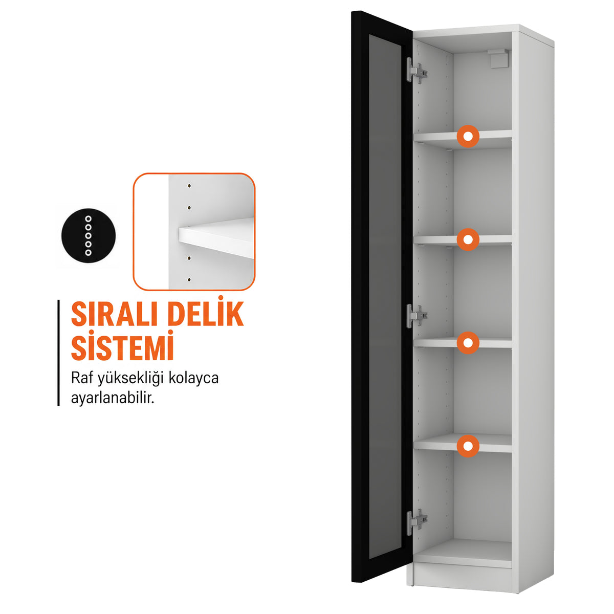 Rani BJ321 Makyaj Masası Yan Dolabı Füme Cam Kapaklı 4 Raflı Beyaz