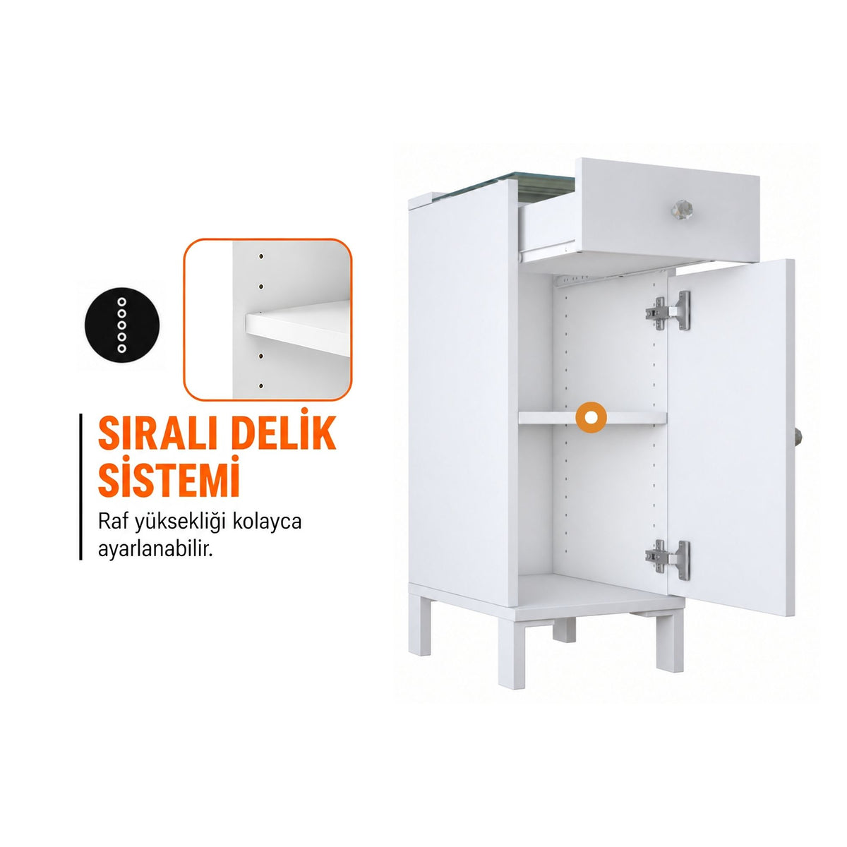 Rani BJ292 Ledli Çekmeceli Raflı Makyaj & Tuvalet Masası Cam Tablalı Yan Dolap Beyaz