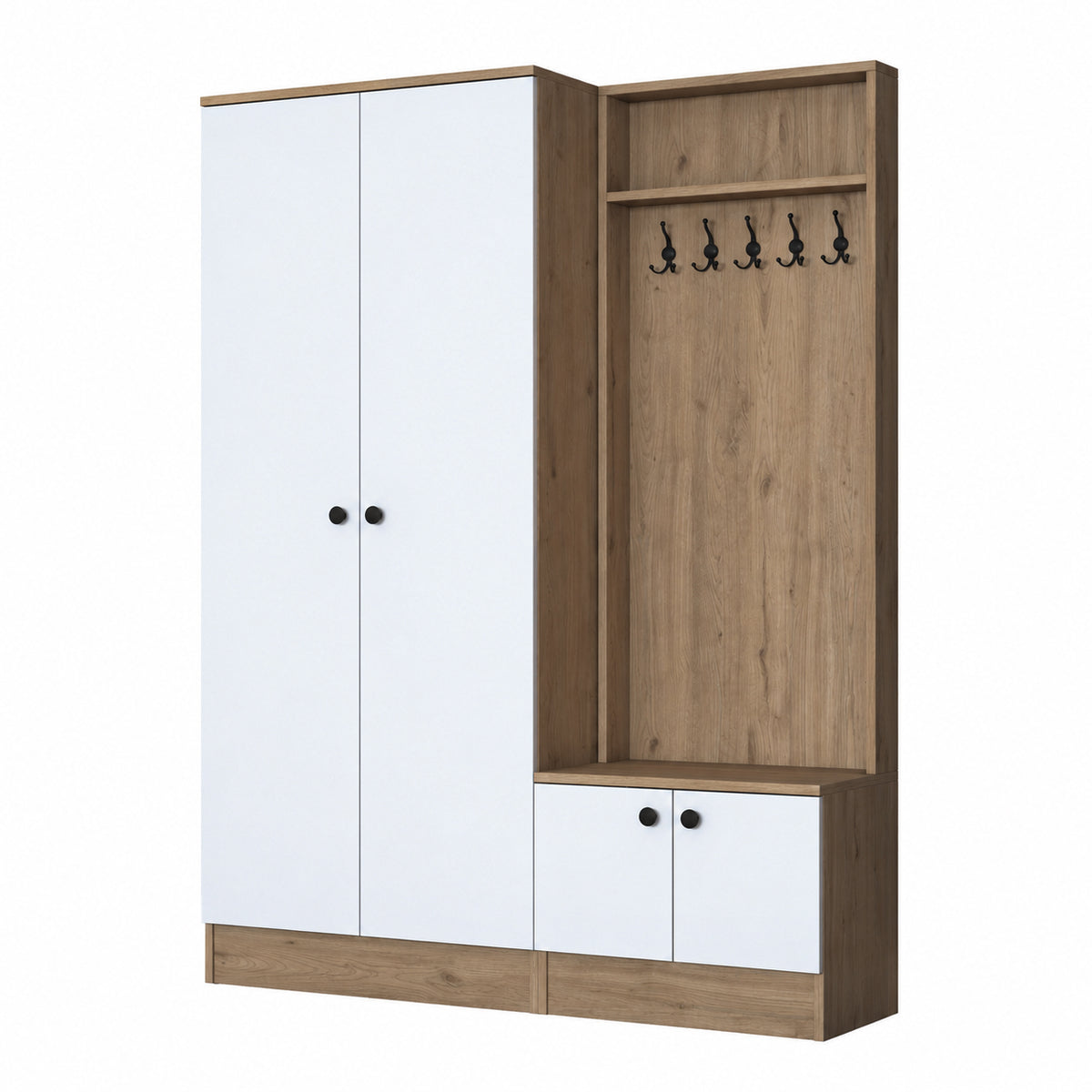 Rani EA151 Modern Portmanto Raflı Askılı Ayakkabılık Vestiyer Sepet Ceviz Beyaz