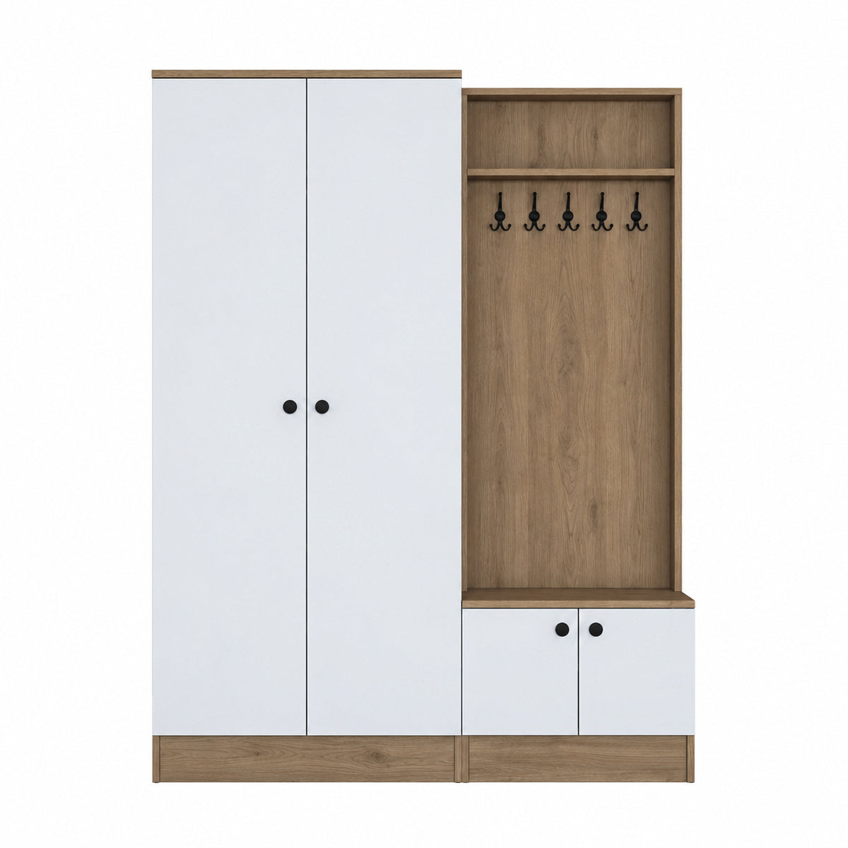 Rani EA151 Modern Portmanto Raflı Askılı Ayakkabılık Vestiyer Sepet Ceviz Beyaz