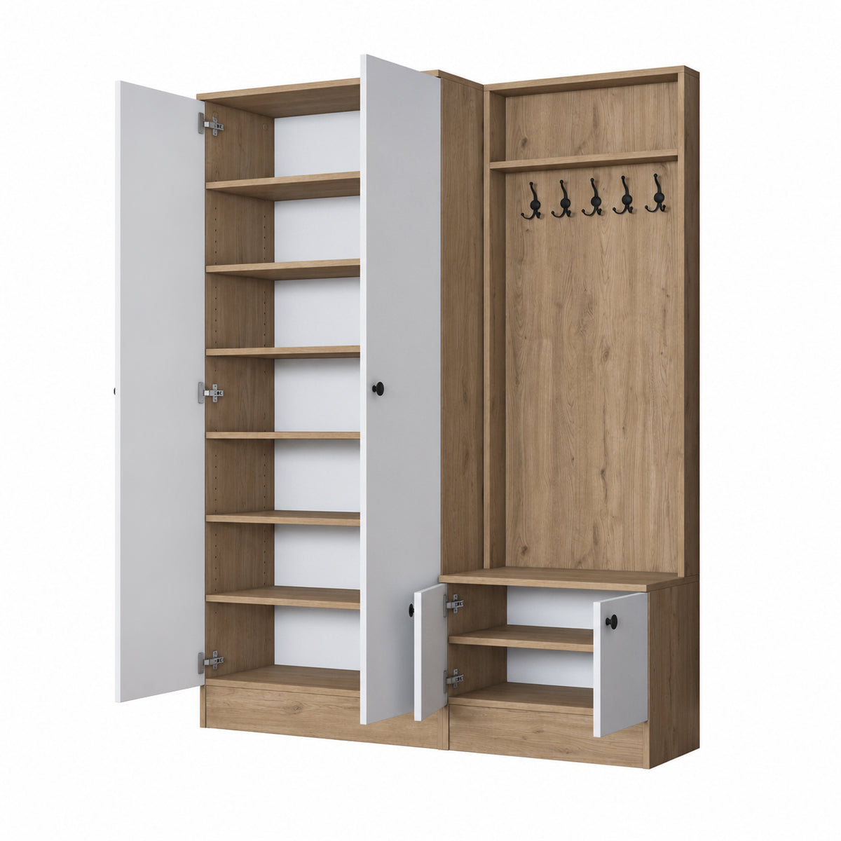 Rani EA151 Modern Portmanto Raflı Askılı Ayakkabılık Vestiyer Sepet Ceviz Beyaz