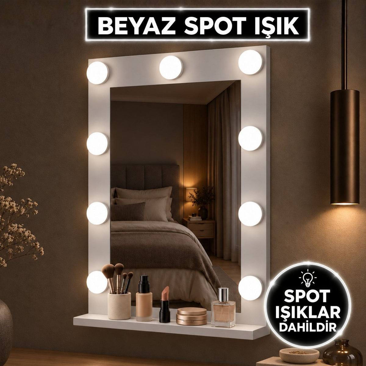 Rani EF117 Hollywood Beyaz Spot Işıklı Kulis Makyaj Aynası Beyaz