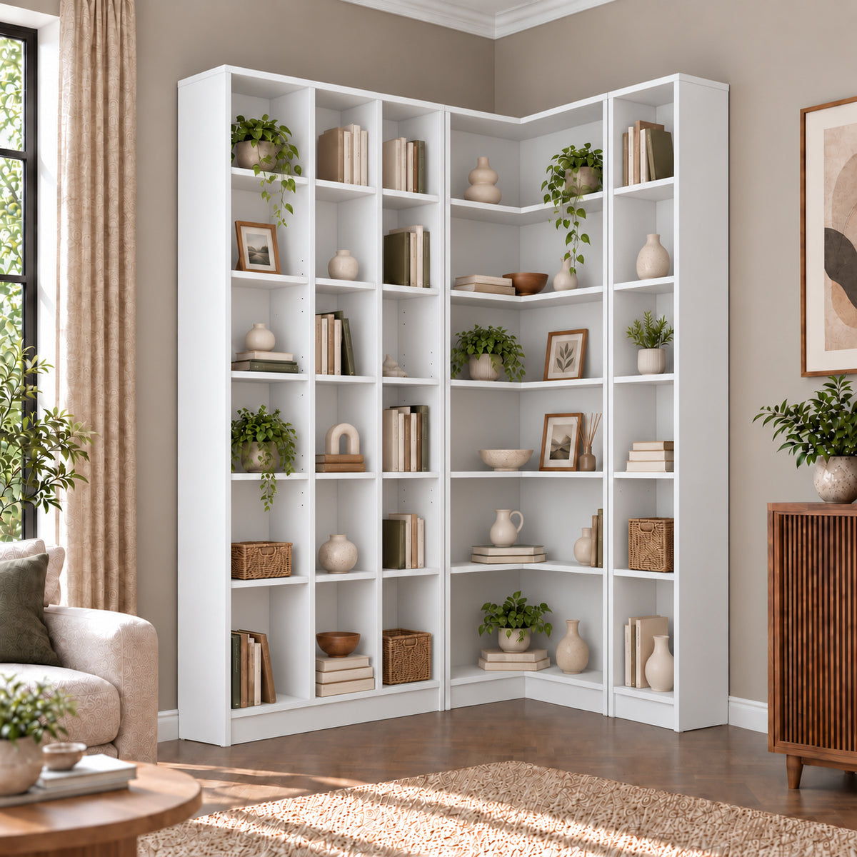 Rani HC149 Kitaplık 30 Raflı Çalışma Odası Kütüphane Modern Duvar Rafı Beyaz