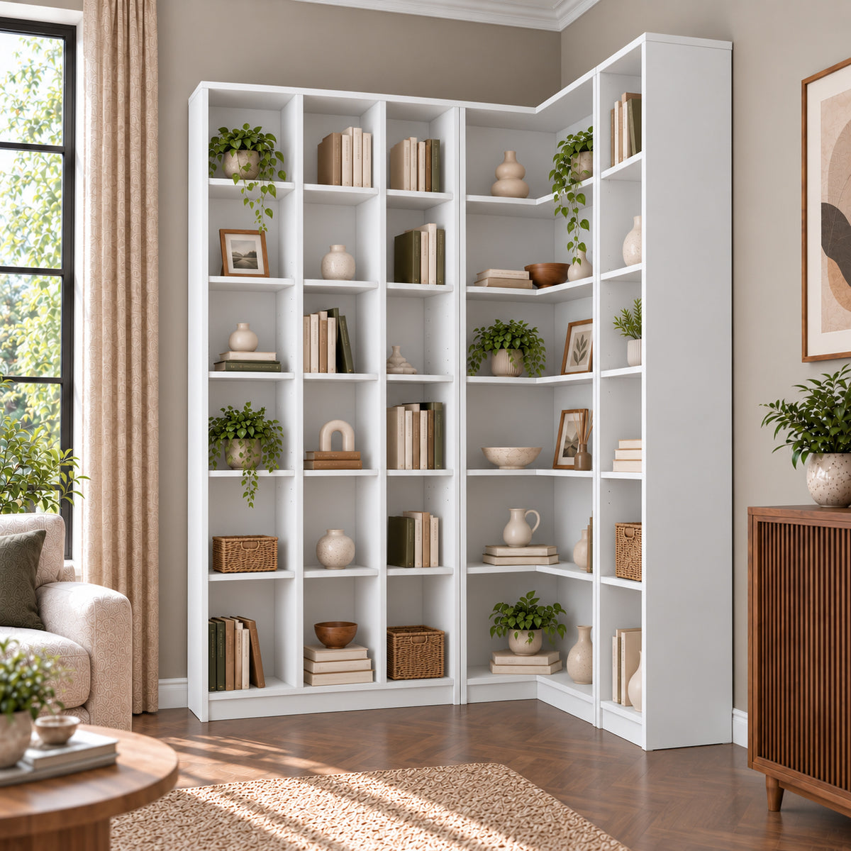 Rani HC149 Kitaplık 30 Raflı Çalışma Odası Kütüphane Modern Duvar Rafı Beyaz