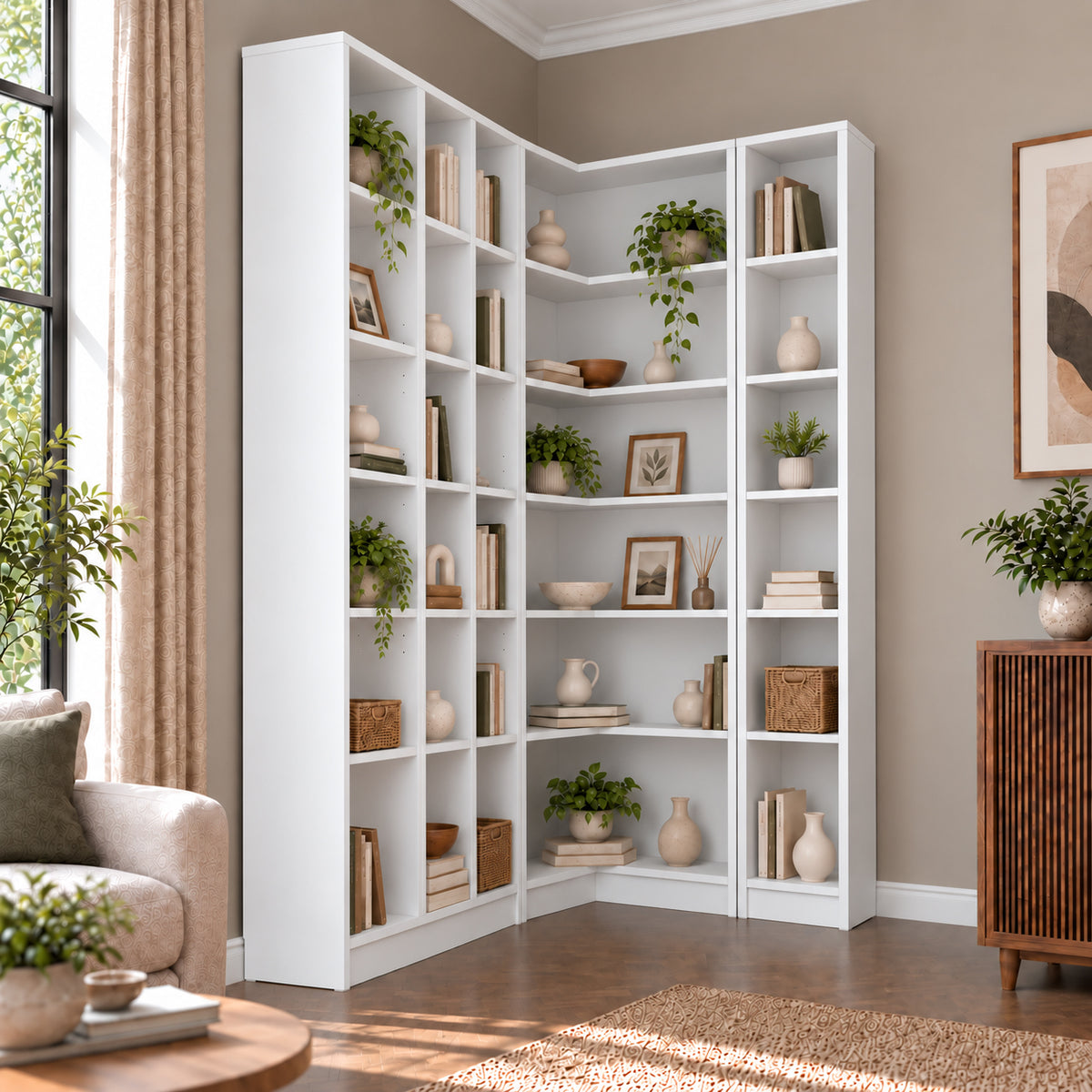 Rani HC149 Kitaplık 30 Raflı Çalışma Odası Kütüphane Modern Duvar Rafı Beyaz