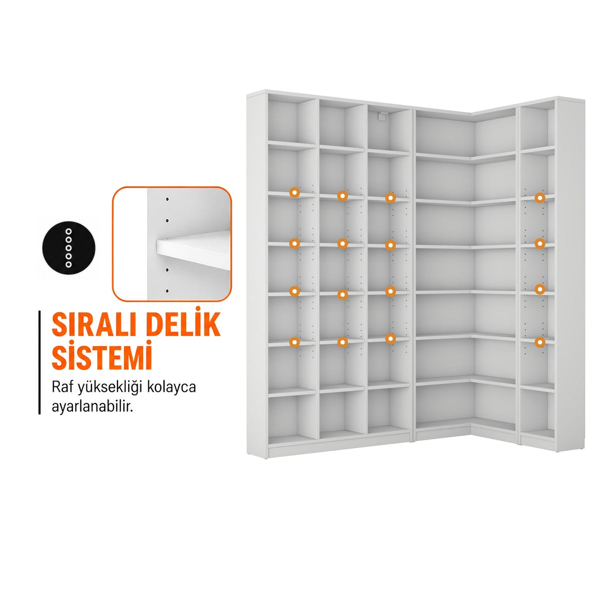Rani HC149 Kitaplık 30 Raflı Çalışma Odası Kütüphane Modern Duvar Rafı Beyaz
