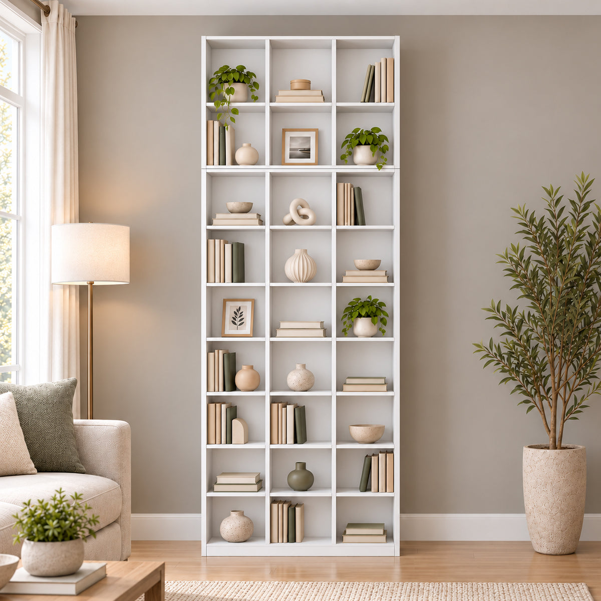Rani HC151 Kitaplık 24 Raflı Çalışma Odası Kütüphane Modern Duvar Rafı Beyaz