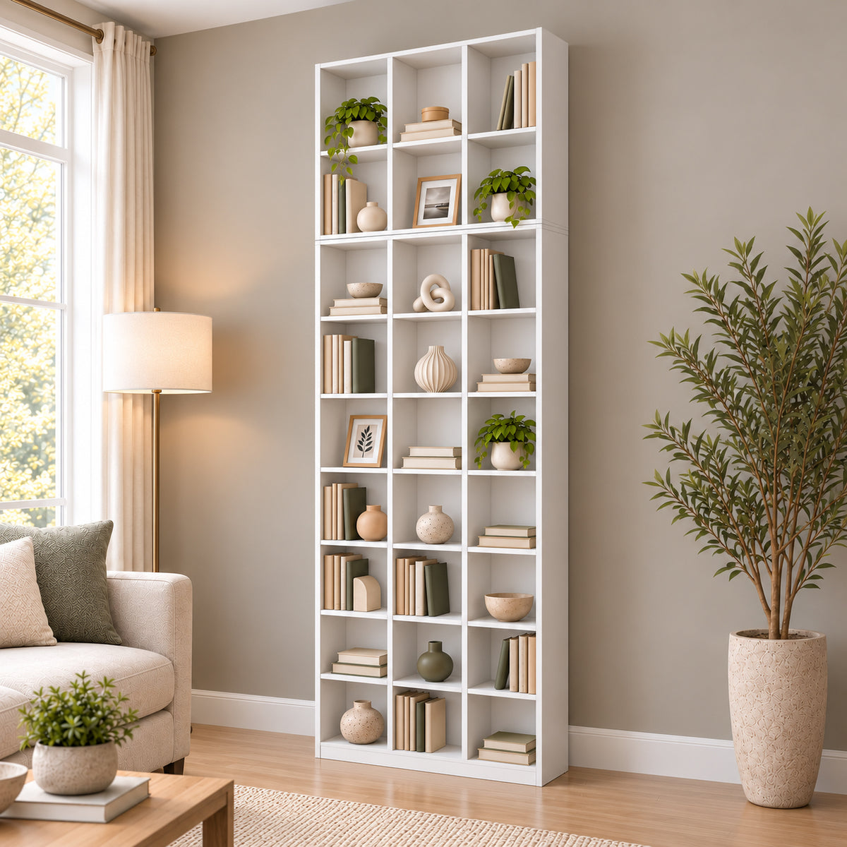 Rani HC151 Kitaplık 24 Raflı Çalışma Odası Kütüphane Modern Duvar Rafı Beyaz