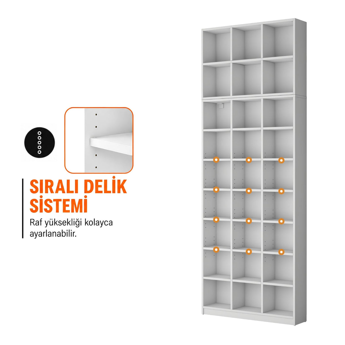 Rani HC151 Kitaplık 24 Raflı Çalışma Odası Kütüphane Modern Duvar Rafı Beyaz