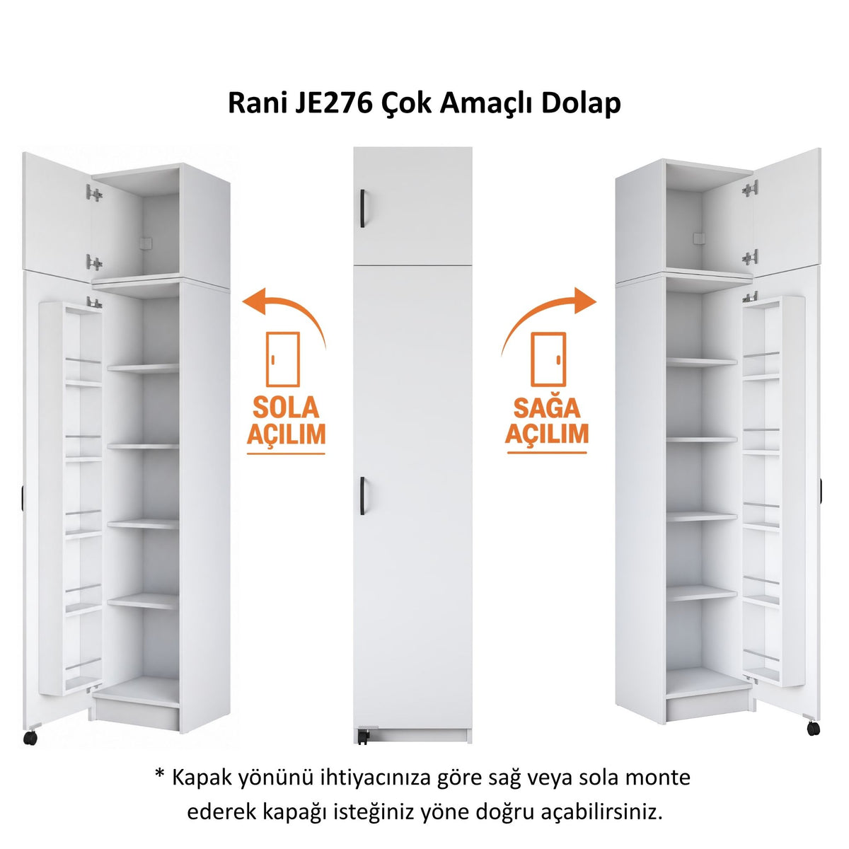 Rani JE276 Çok Amaçlı Dolap 2 Kapaklı 10 Raflı Kiler Mutfak Dolabı Beyaz