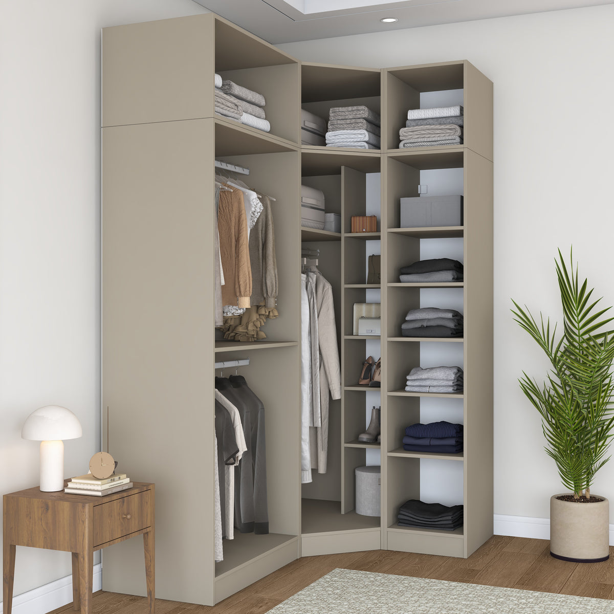 Rani BA390 Modüler Gardırop 3 Kapaklı Raflı Askılı Elbise Dolabı Kumtaşı
