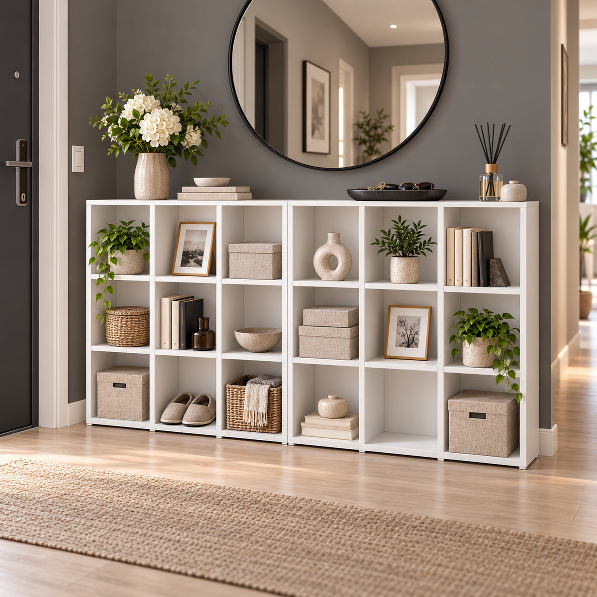 Rani HC148 Kitaplık 12 Raflı Çalışma Odası Kütüphane Modern Duvar Rafı Beyaz