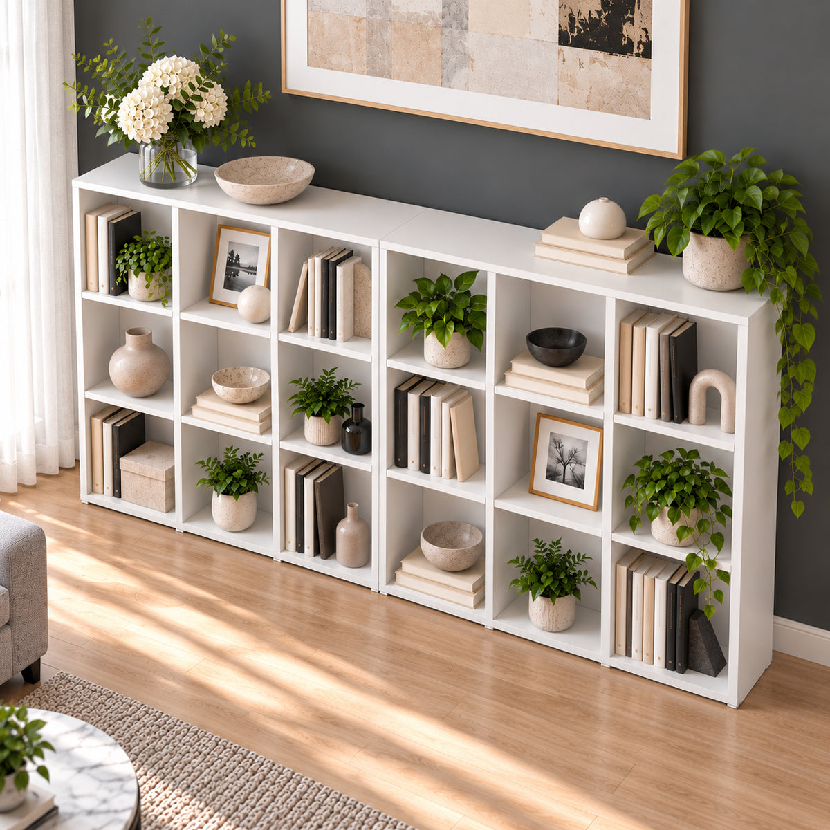 Rani HC148 Kitaplık 12 Raflı Çalışma Odası Kütüphane Modern Duvar Rafı Beyaz